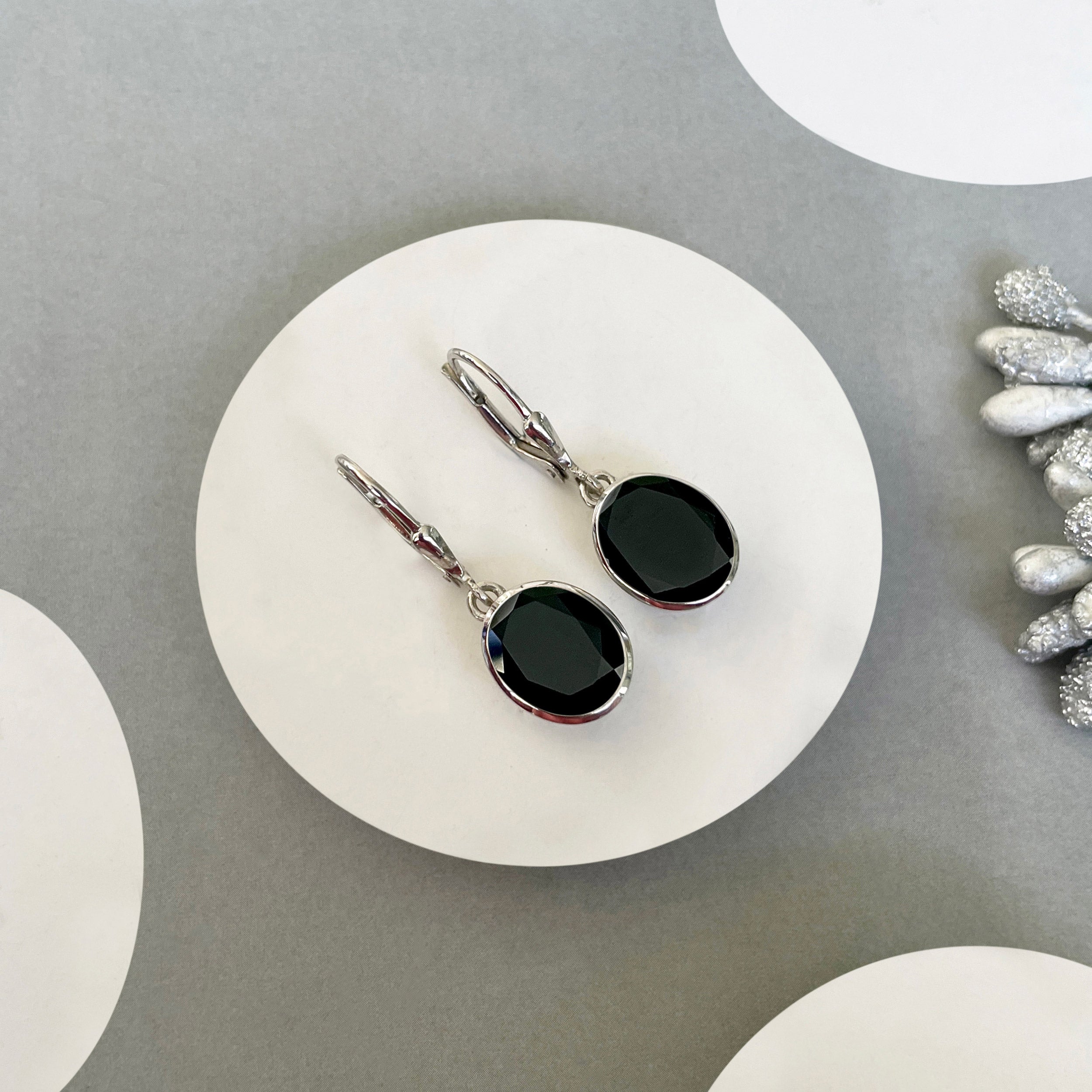 Black Tourmaline Leverback Earring-(BLS-SE-997.)