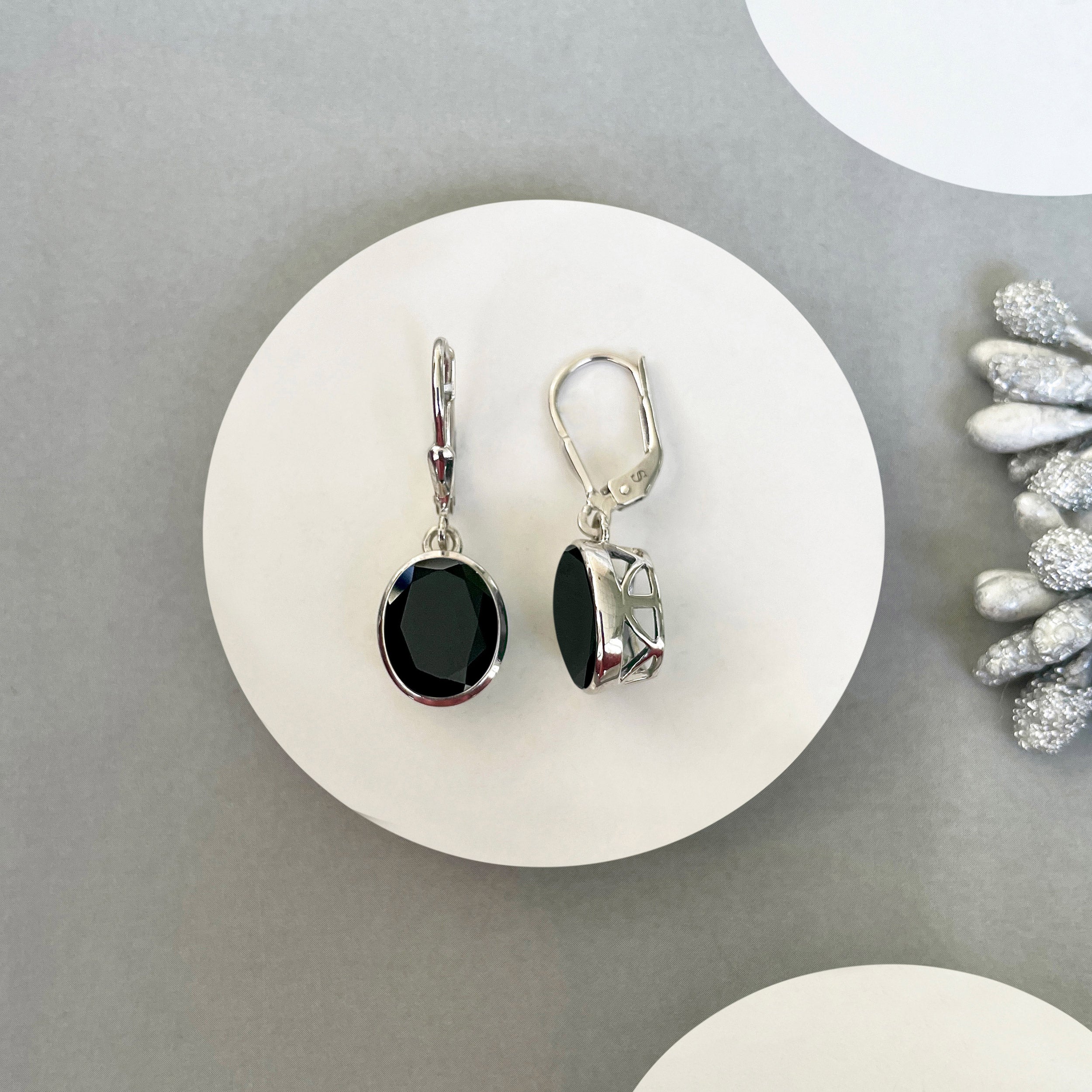 Black Tourmaline Leverback Earring-(BLS-SE-997.)