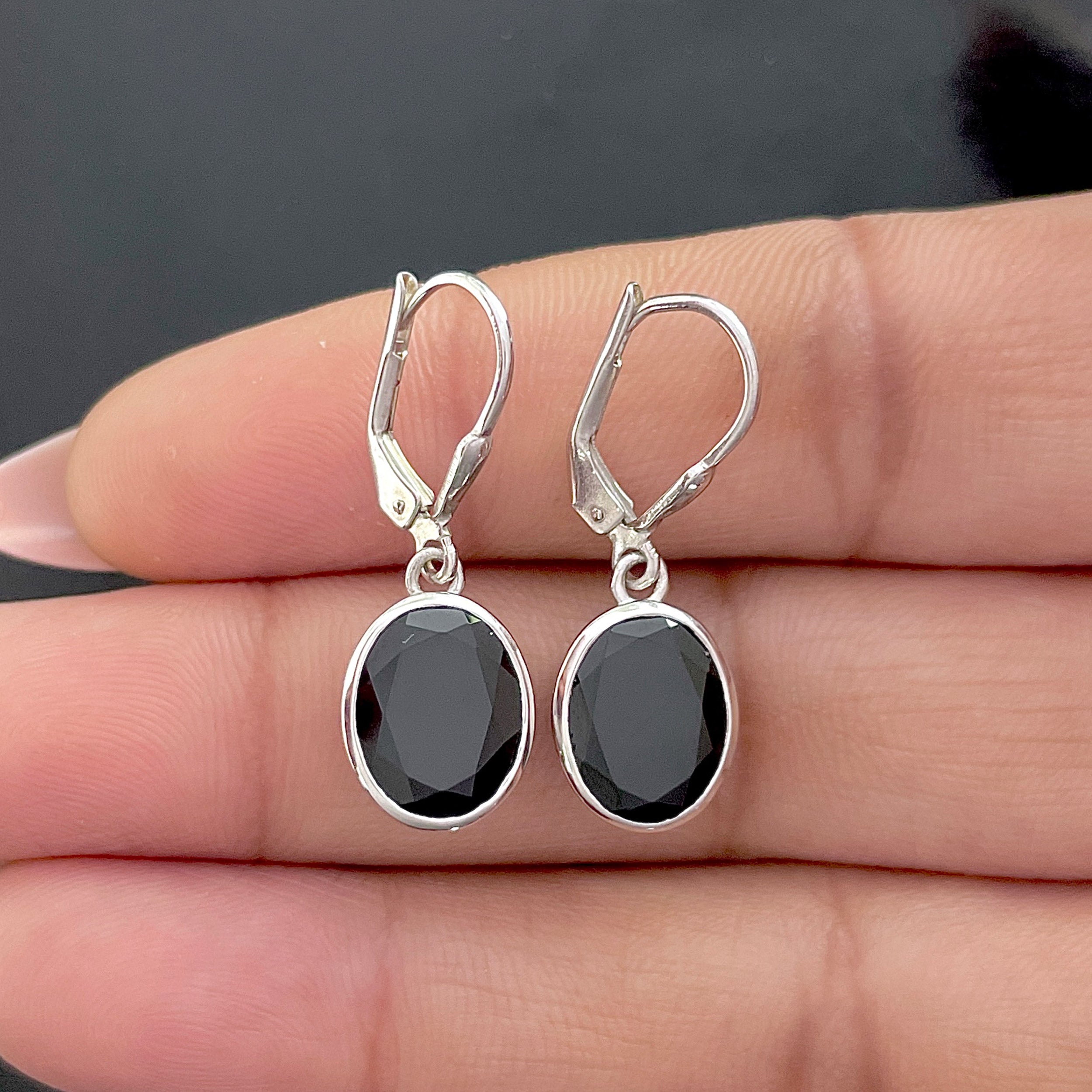 Black Tourmaline Leverback Earring-(BLS-SE-997.)
