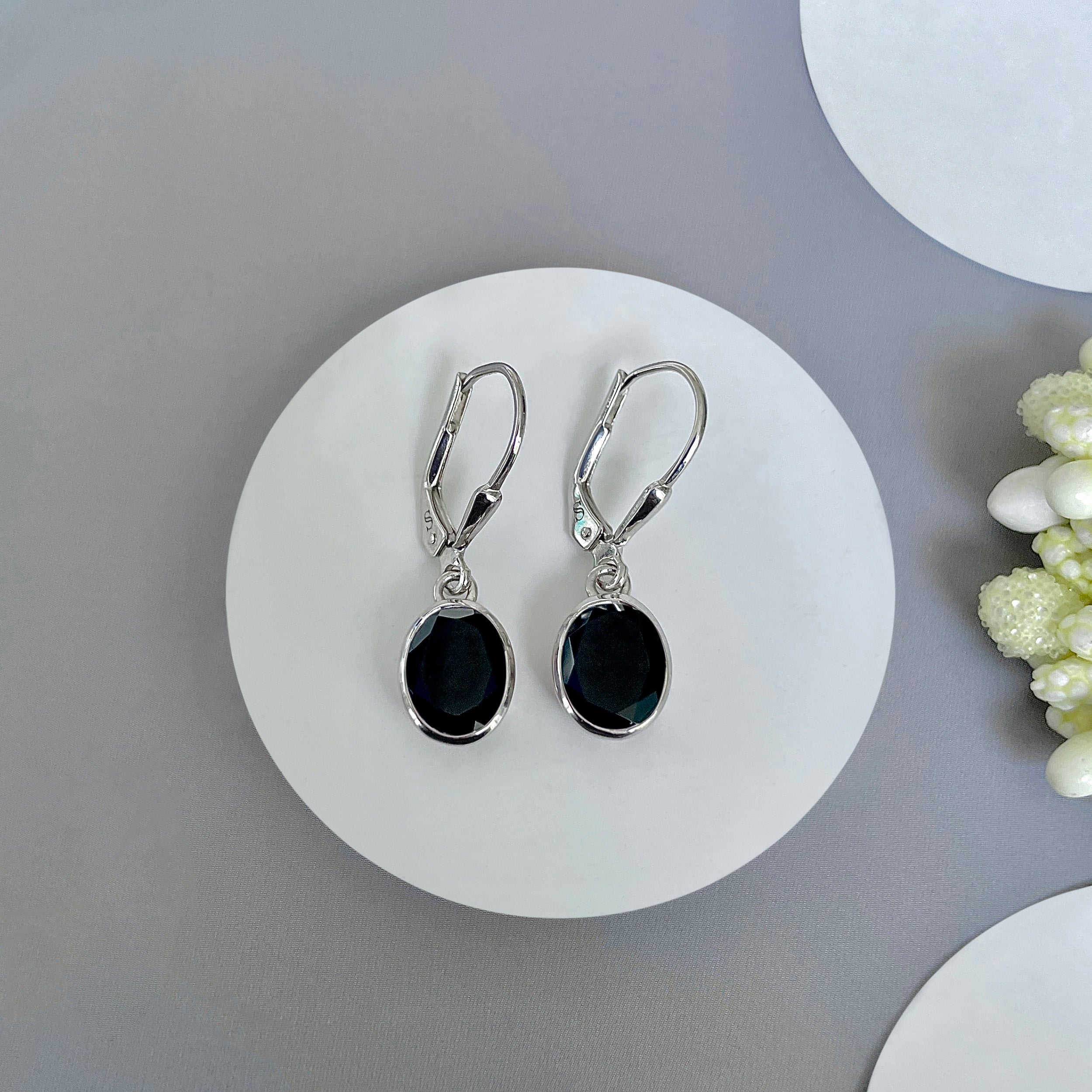 Black Tourmaline Leverback Earring-(BLS-SE-998.)