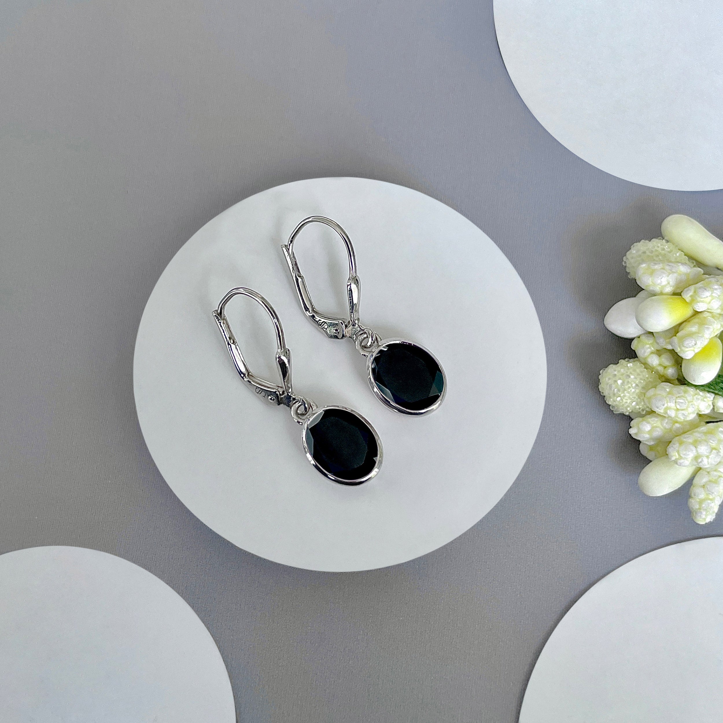 Black Tourmaline Leverback Earring-(BLS-SE-998.)