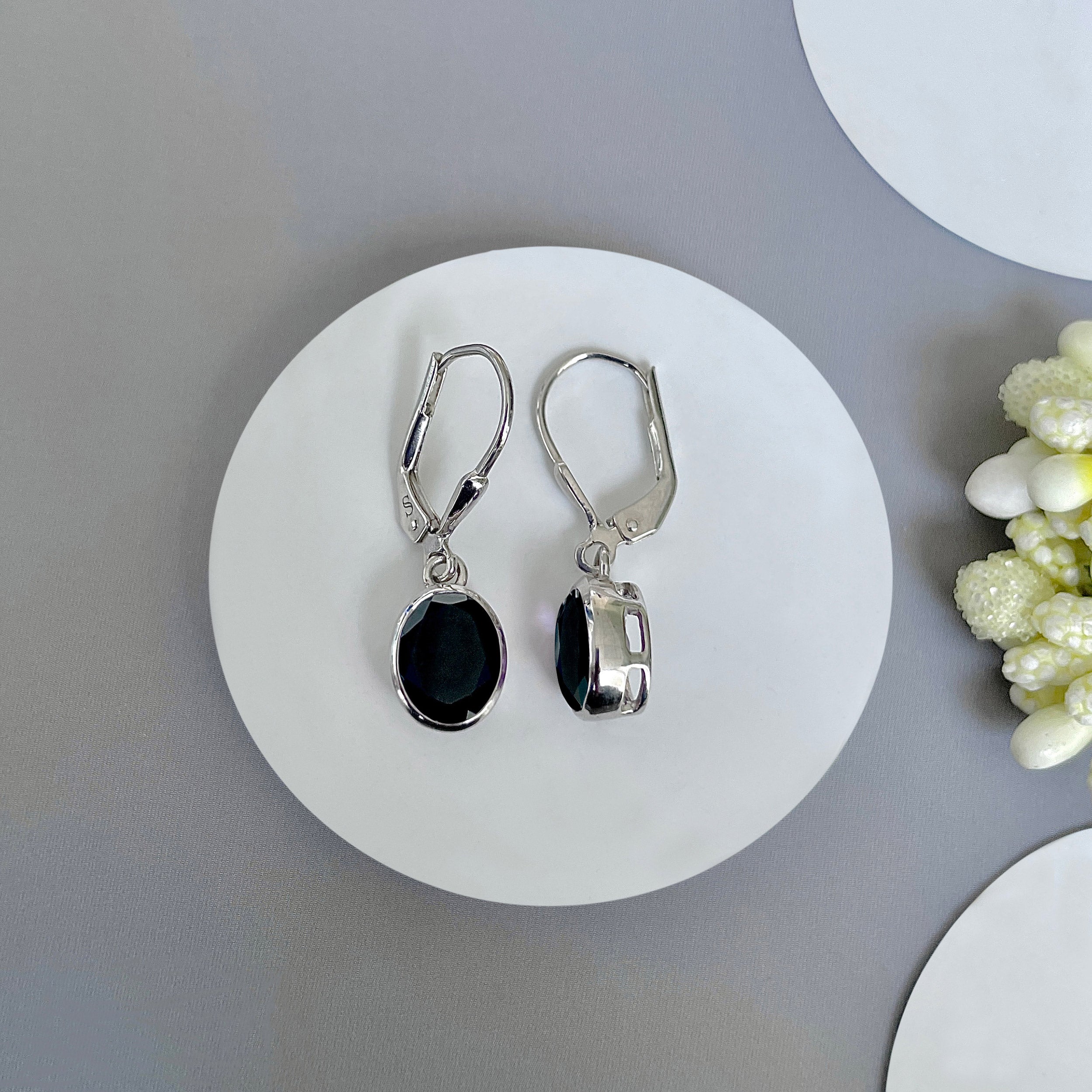 Black Tourmaline Leverback Earring-(BLS-SE-998.)