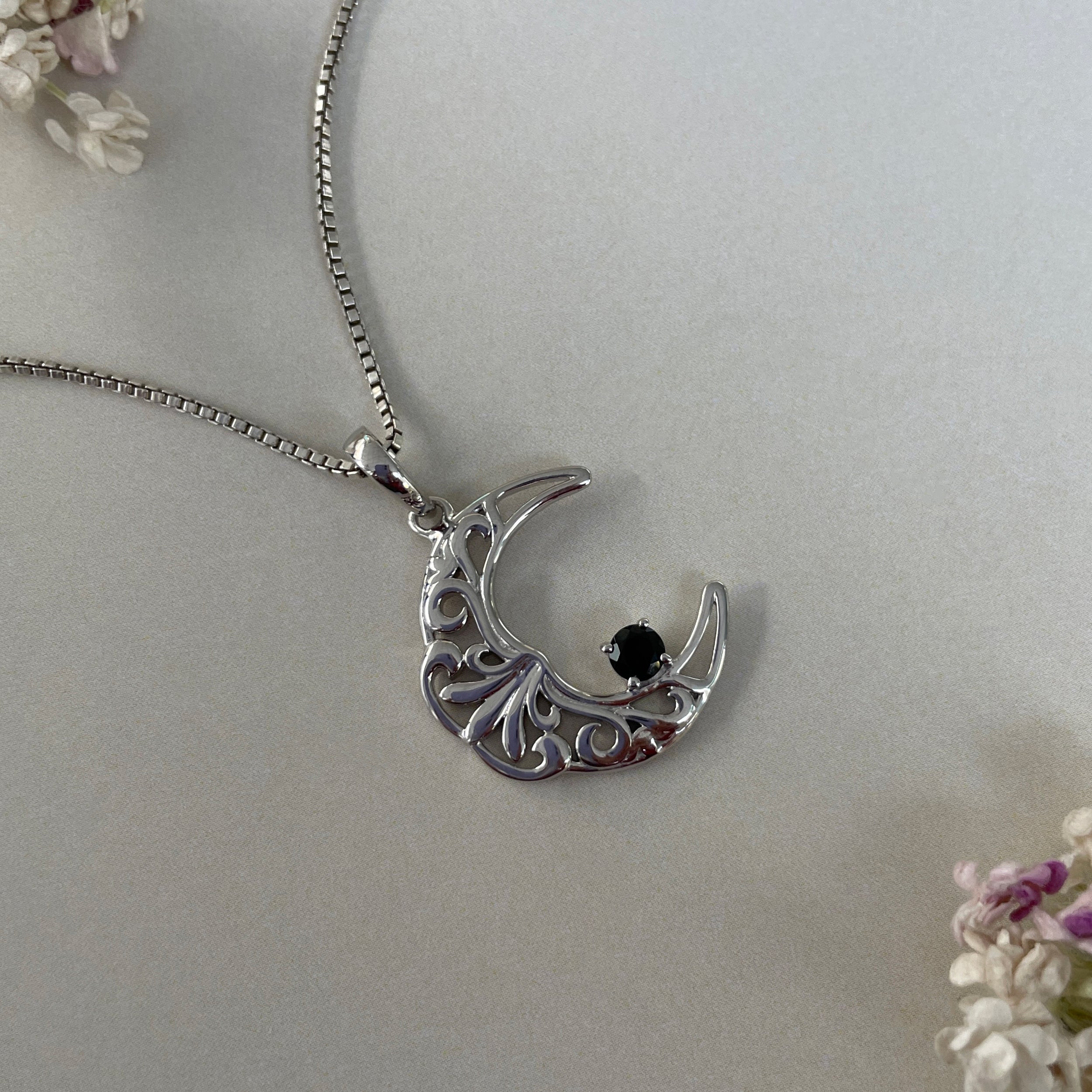 Black Tourmaline Crescent Moon Pendant-(BLS-SN-150.)