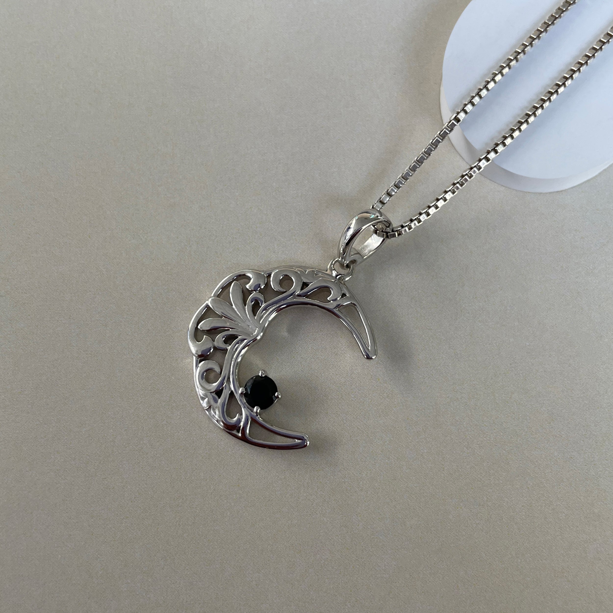 Black Tourmaline Crescent Moon Pendant-(BLS-SN-150.)