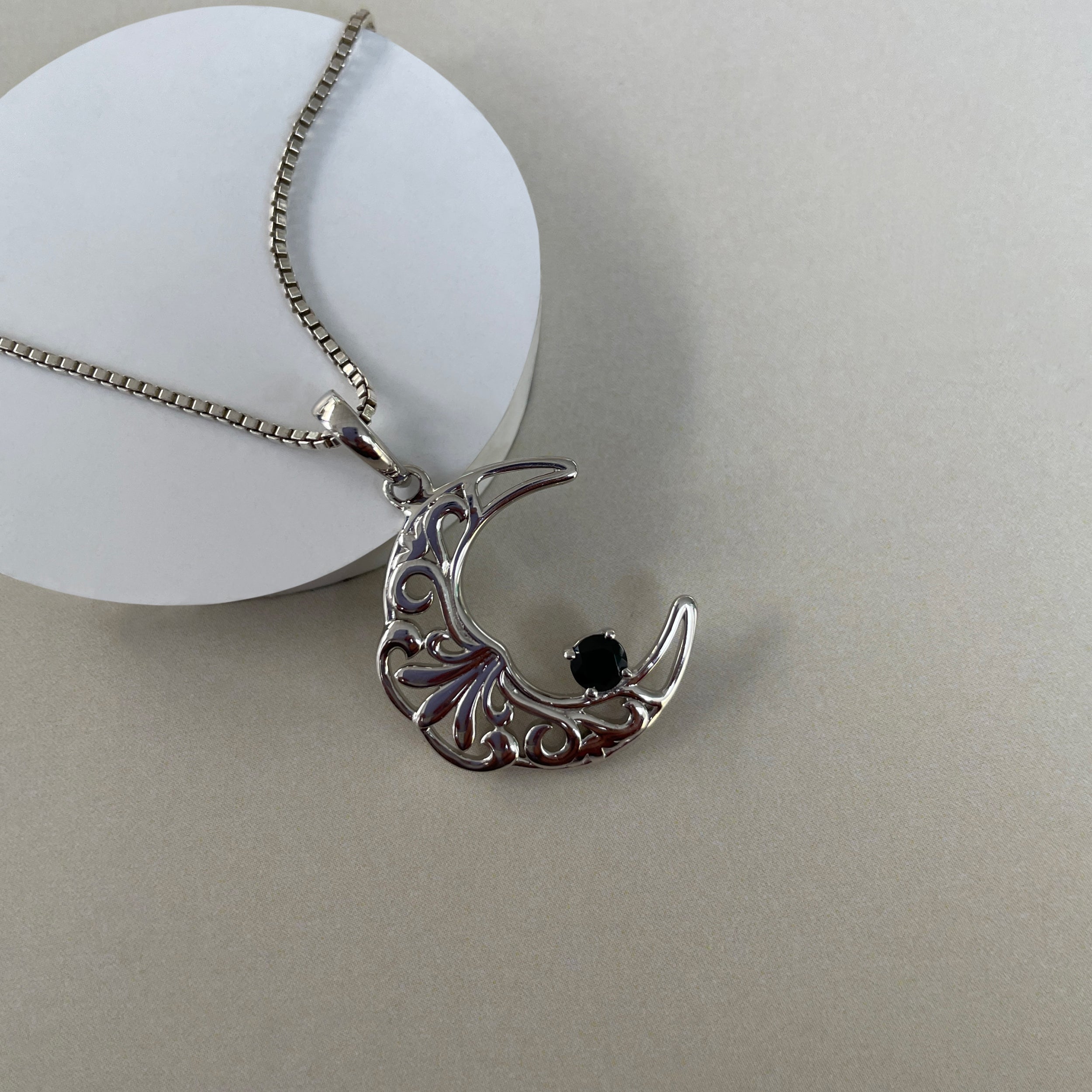 Black Tourmaline Crescent Moon Pendant-(BLS-SN-150.)