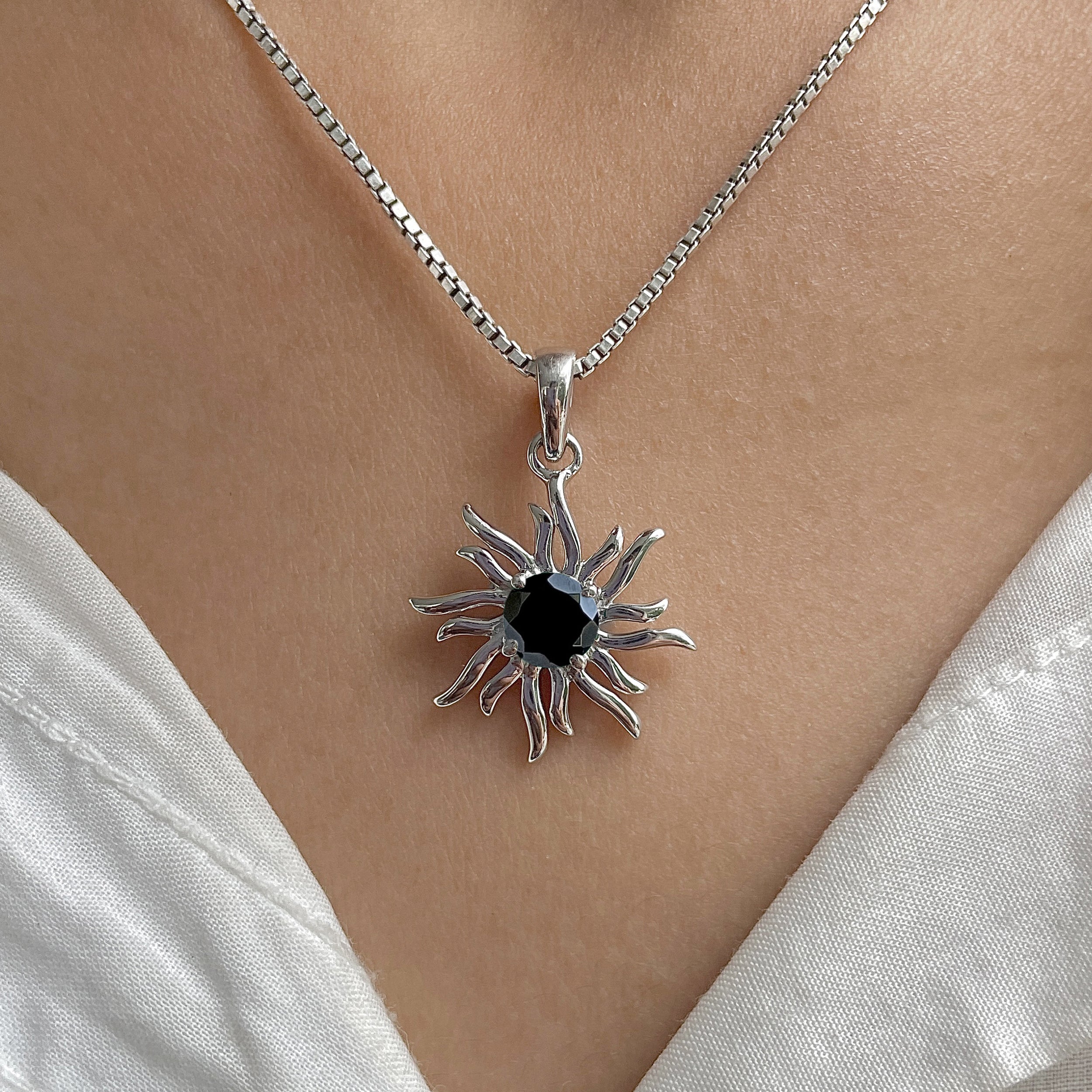 Black Tourmaline Sun Pendant-(BLS-SN-152P.)