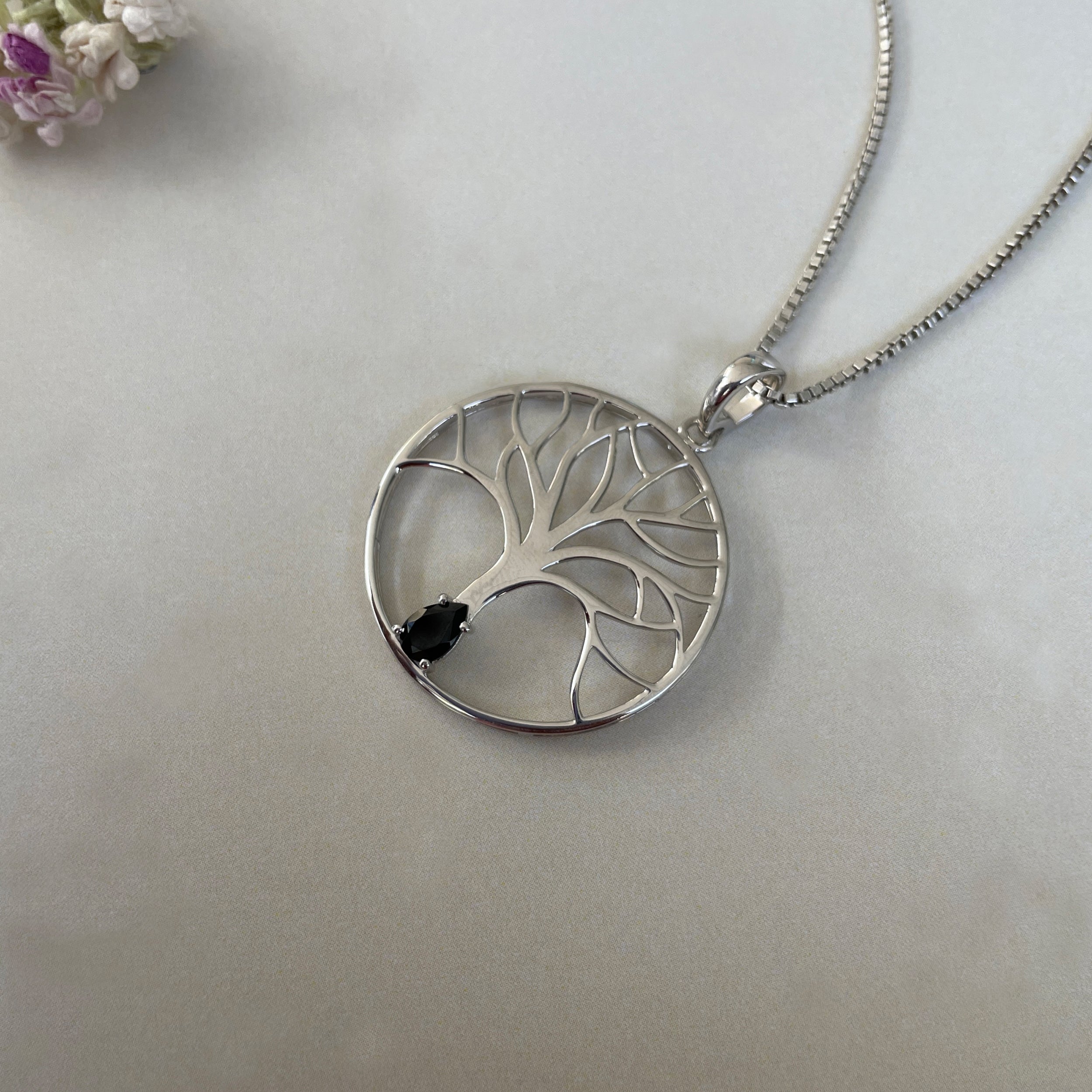 Black Tourmaline Tree Of Life Pendant-(BLS-SN-154.)