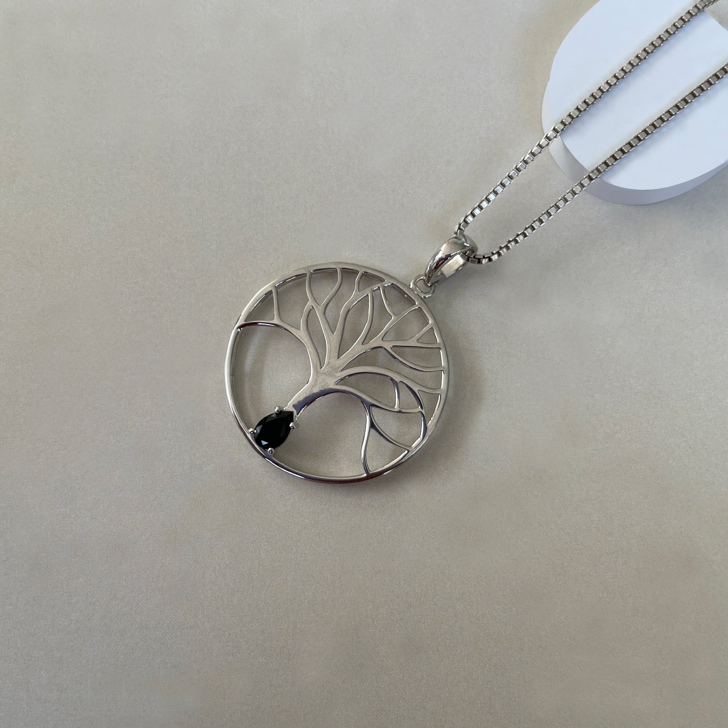 Black Tourmaline Tree Of Life Pendant-(BLS-SN-154.)