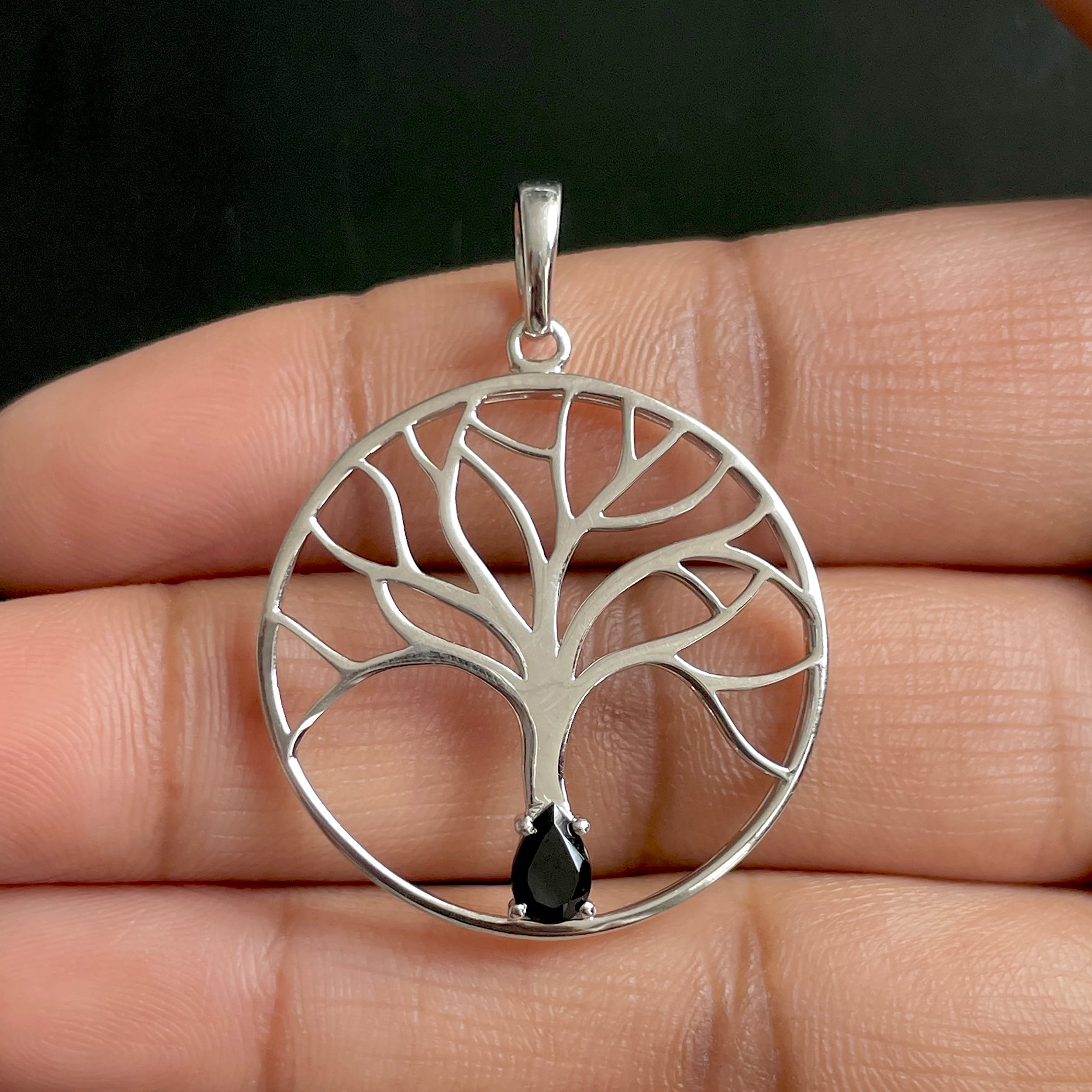 Black Tourmaline Tree Of Life Pendant-(BLS-SN-154.)