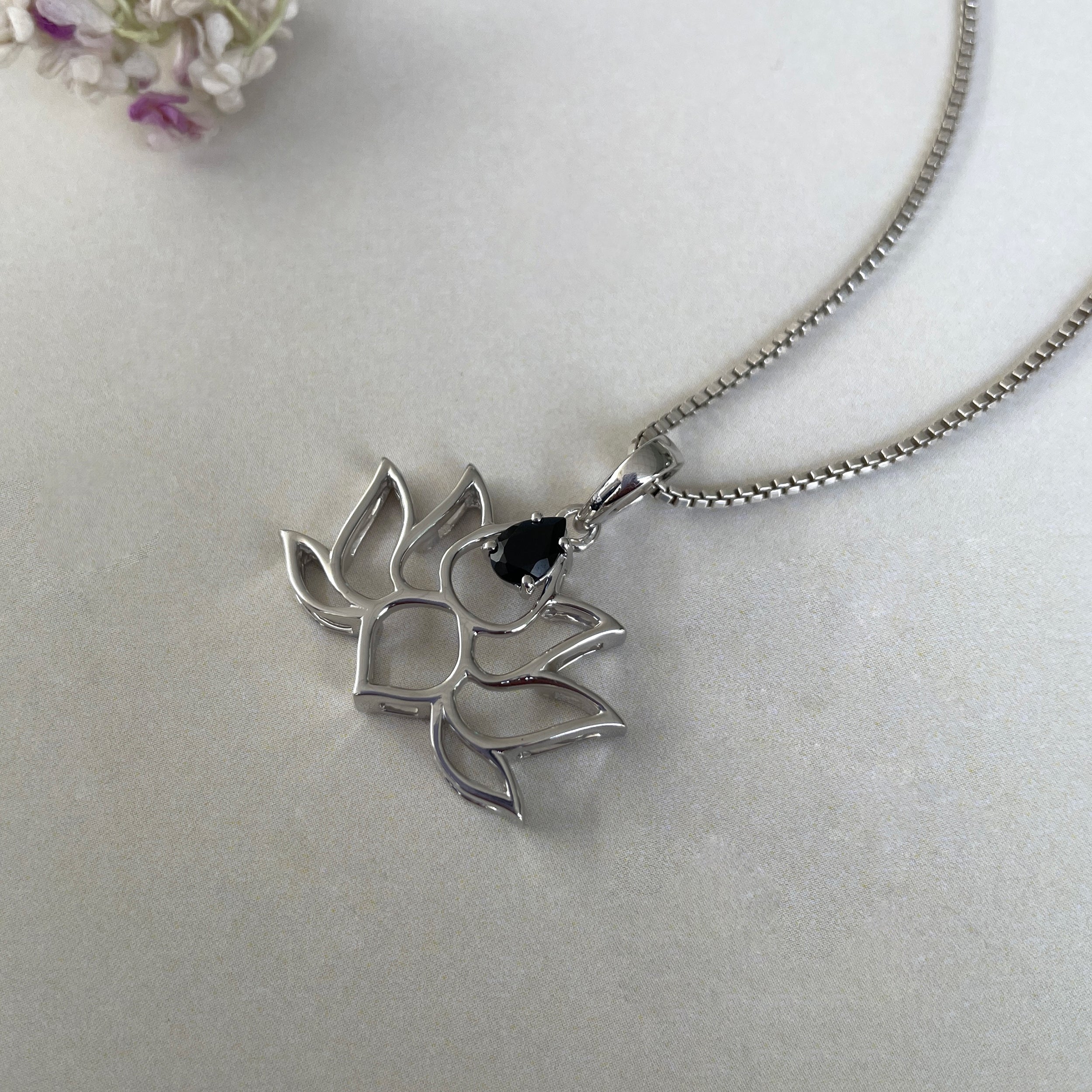 Black Tourmaline Lotus Pendant-(BLS-SN-156P.)