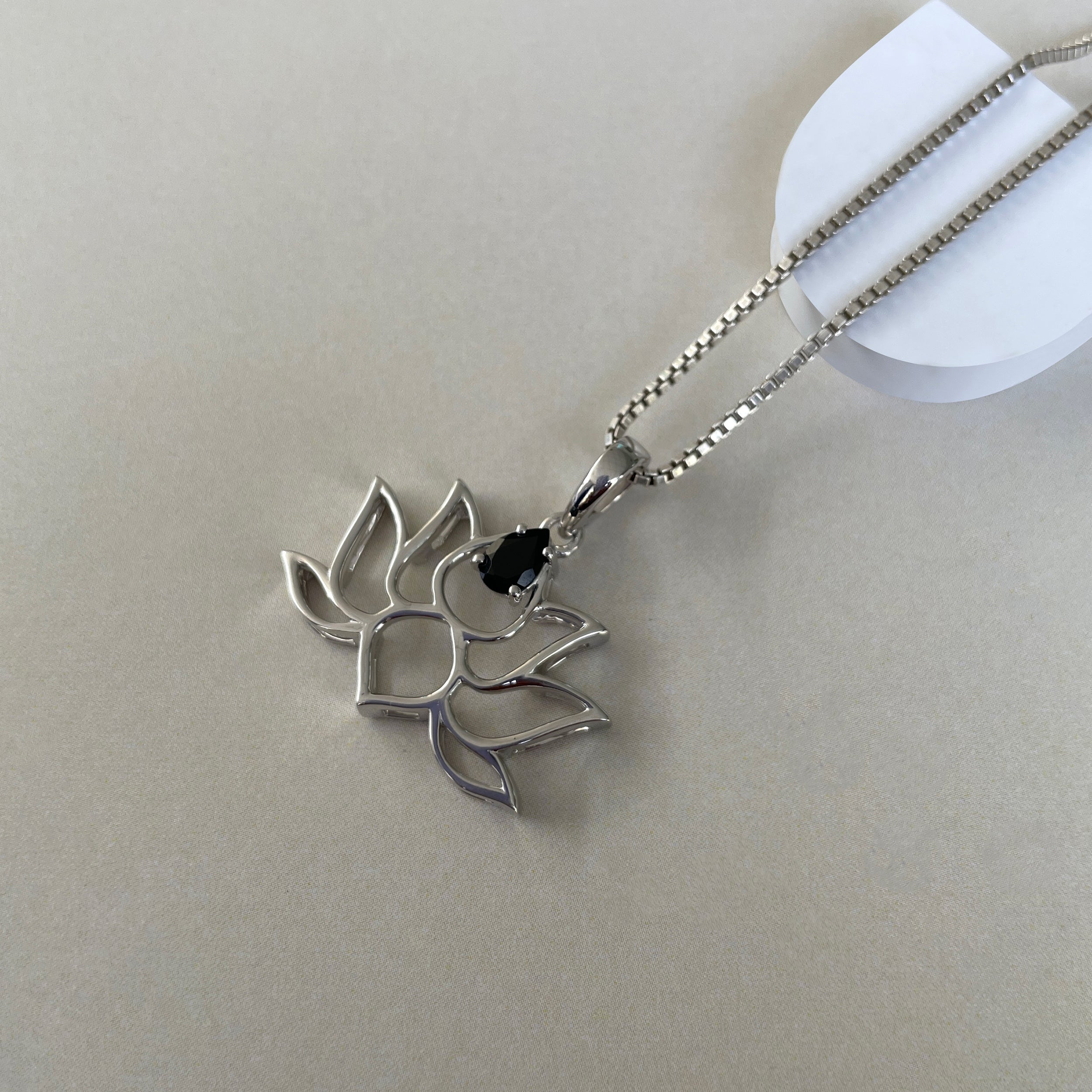 Black Tourmaline Lotus Pendant-(BLS-SN-156P.)