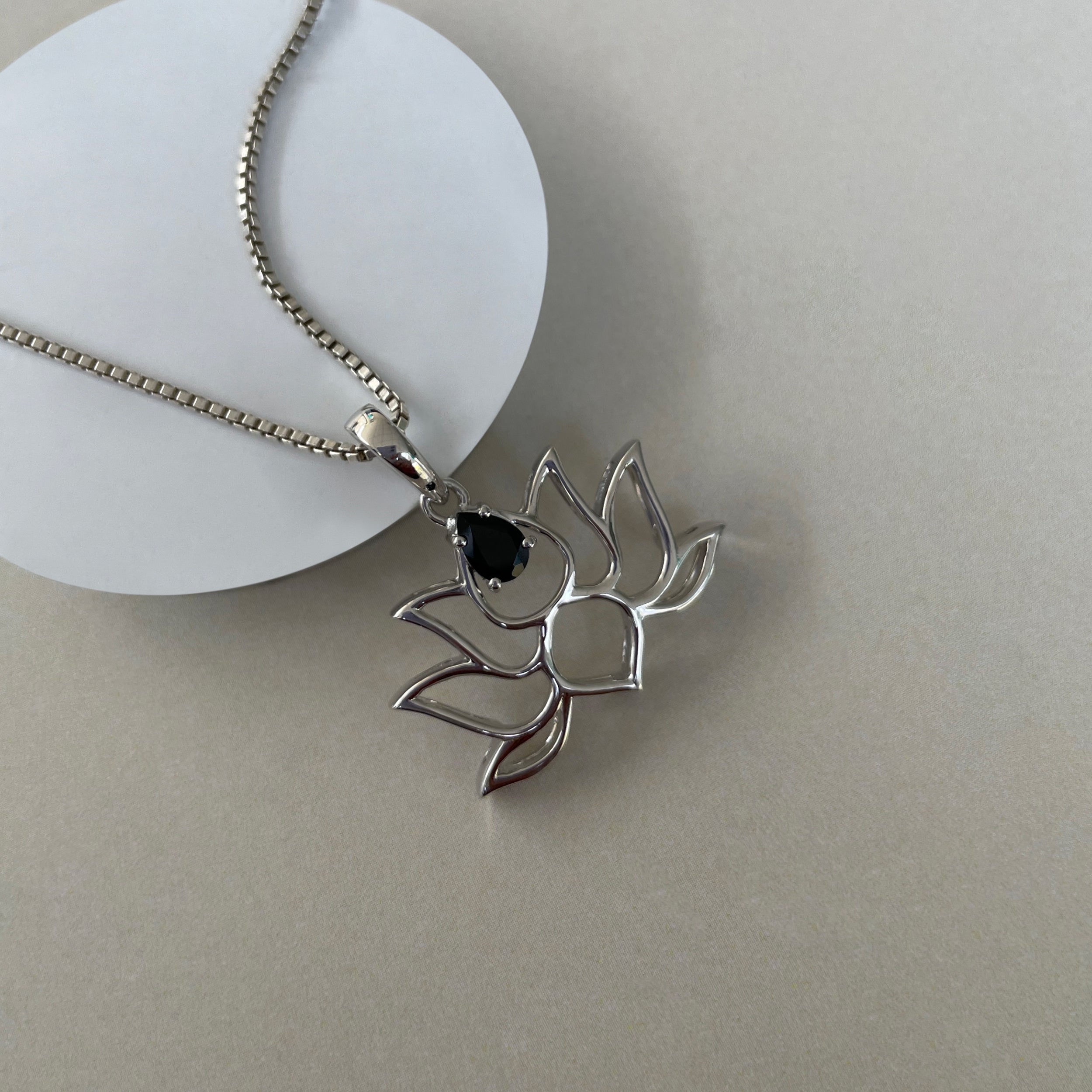 Black Tourmaline Lotus Pendant-(BLS-SN-156P.)