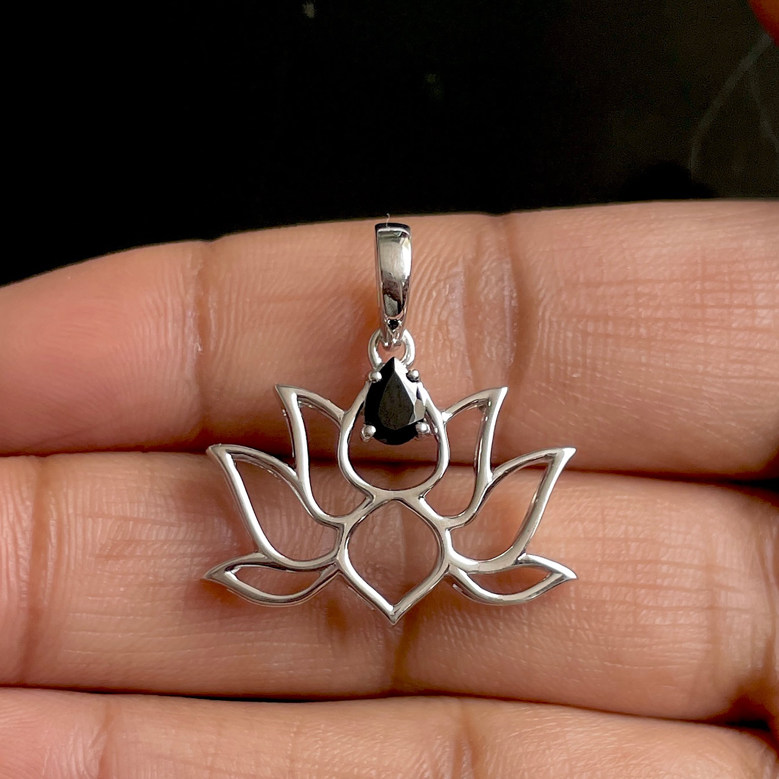 Black Tourmaline Lotus Pendant-(BLS-SN-156P.)