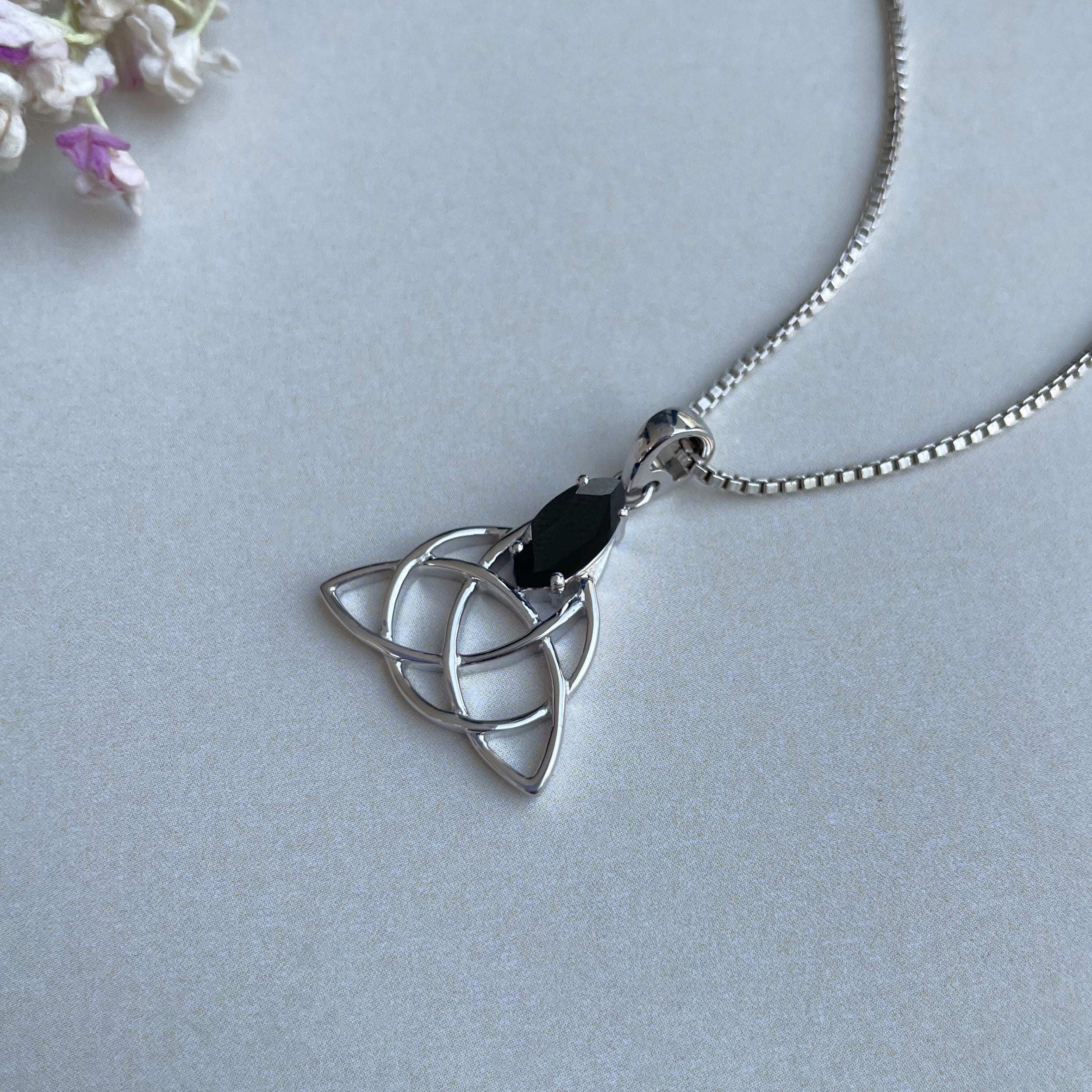 Black Tourmaline Triquetra Pendant-(BLS-SN-161P.)