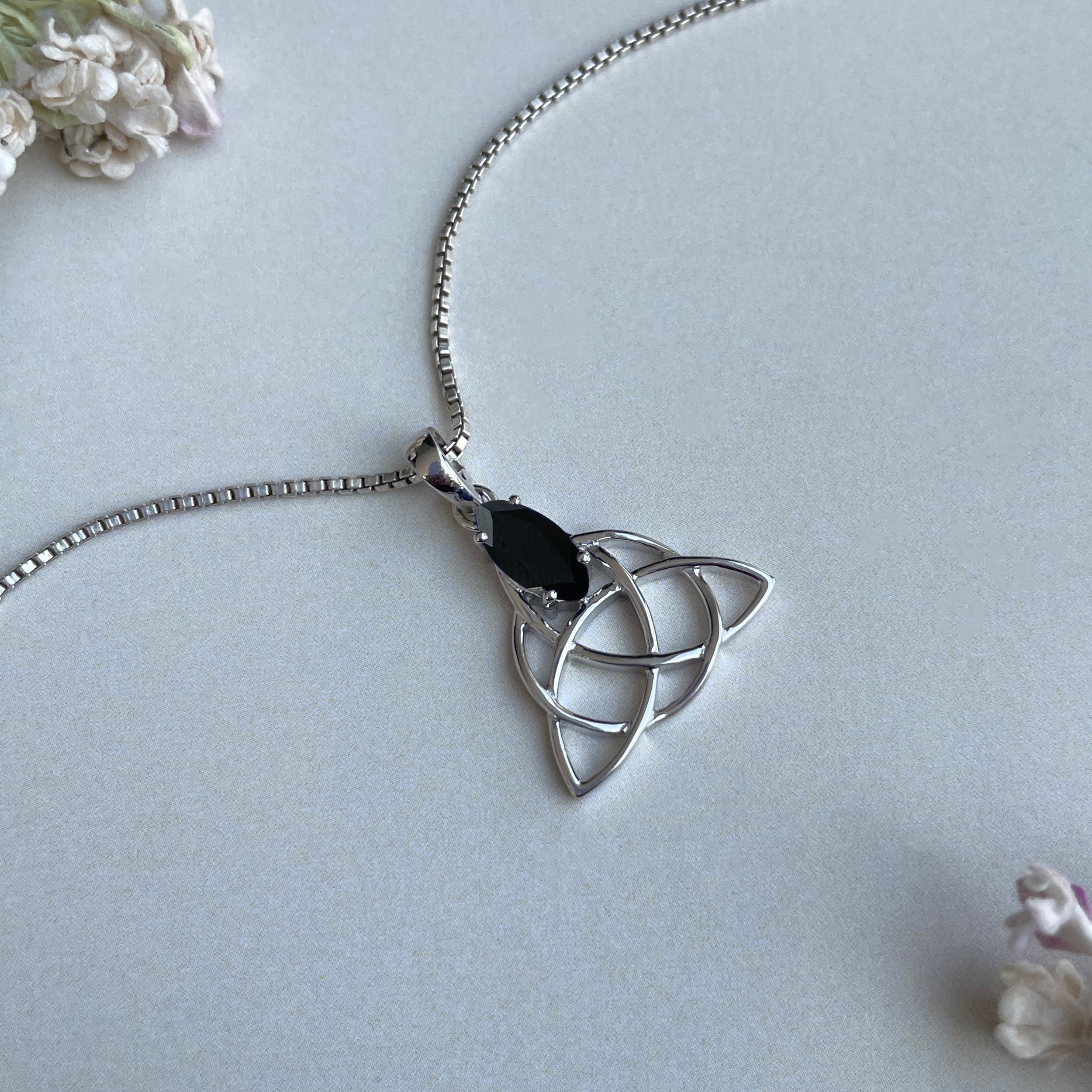 Black Tourmaline Triquetra Pendant-(BLS-SN-161P.)