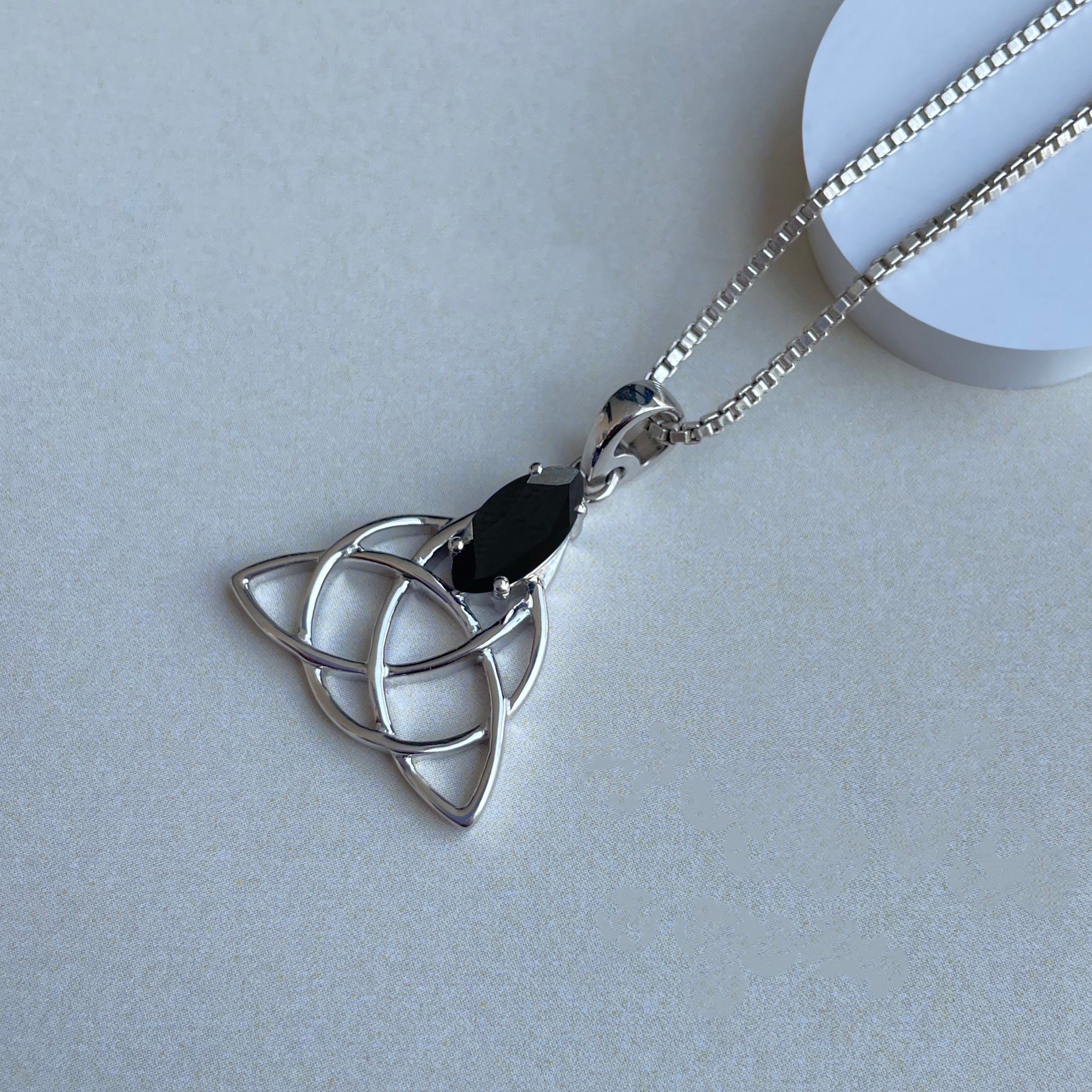 Black Tourmaline Triquetra Pendant-(BLS-SN-161P.)