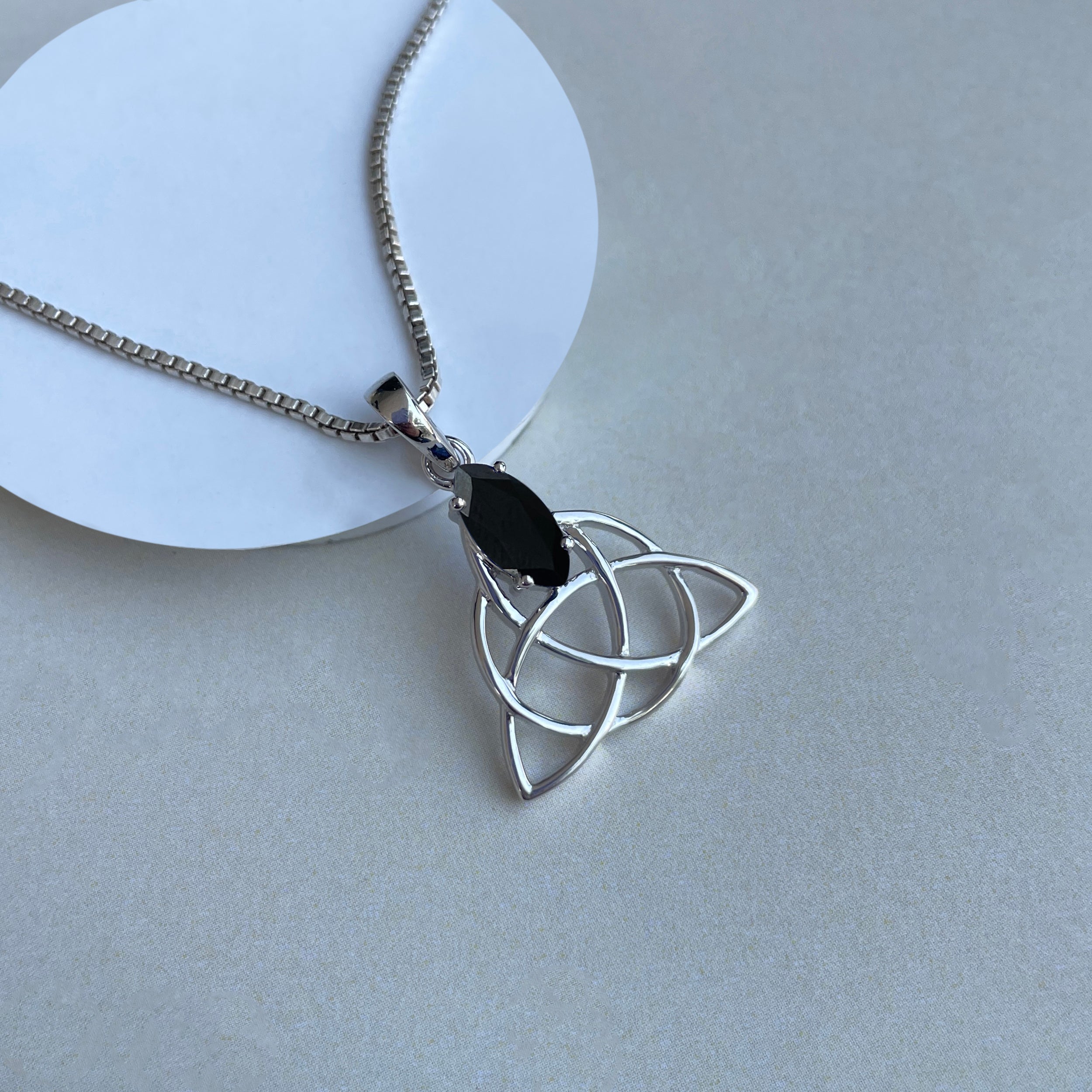 Black Tourmaline Triquetra Pendant-(BLS-SN-161P.)