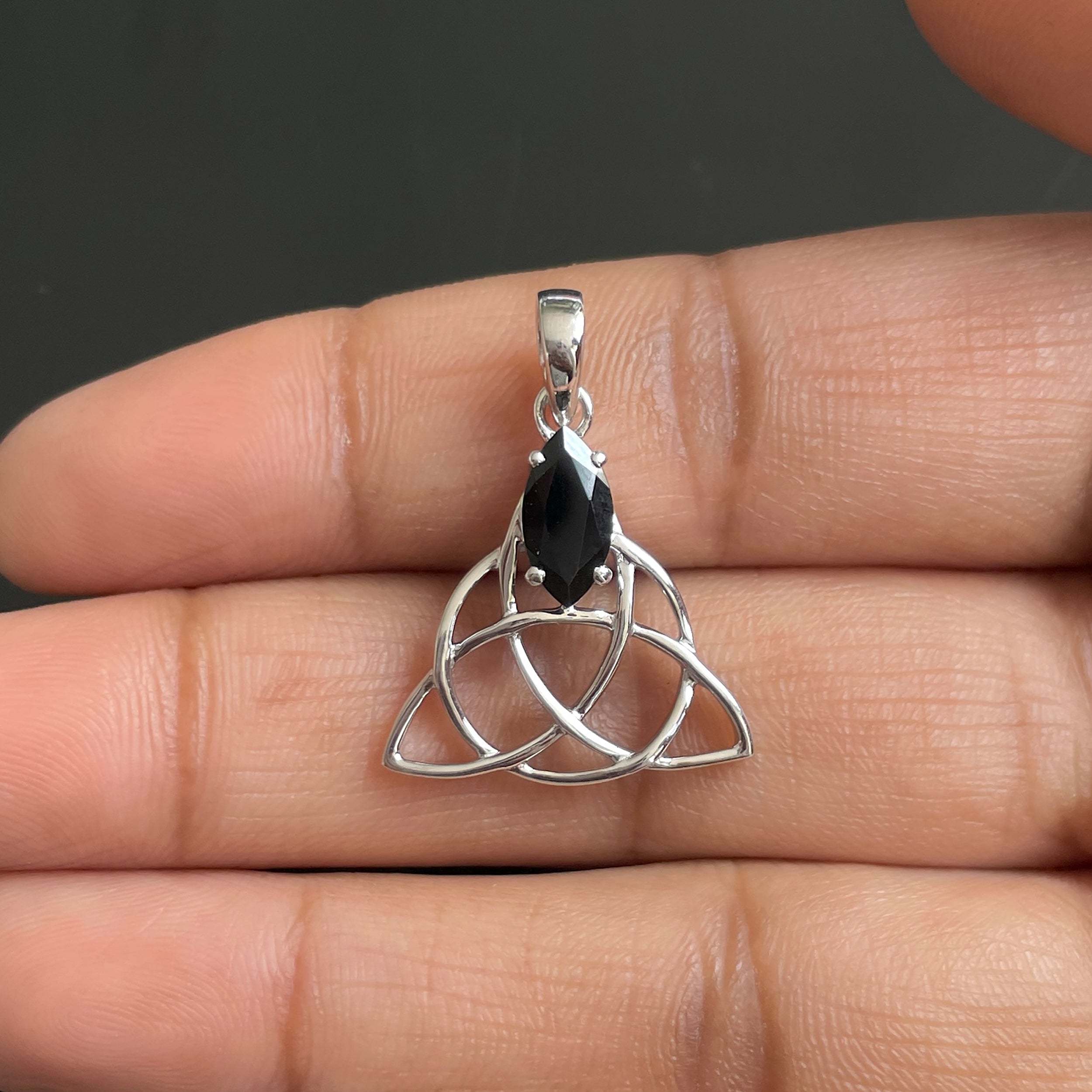 Black Tourmaline Triquetra Pendant-(BLS-SN-161P.)