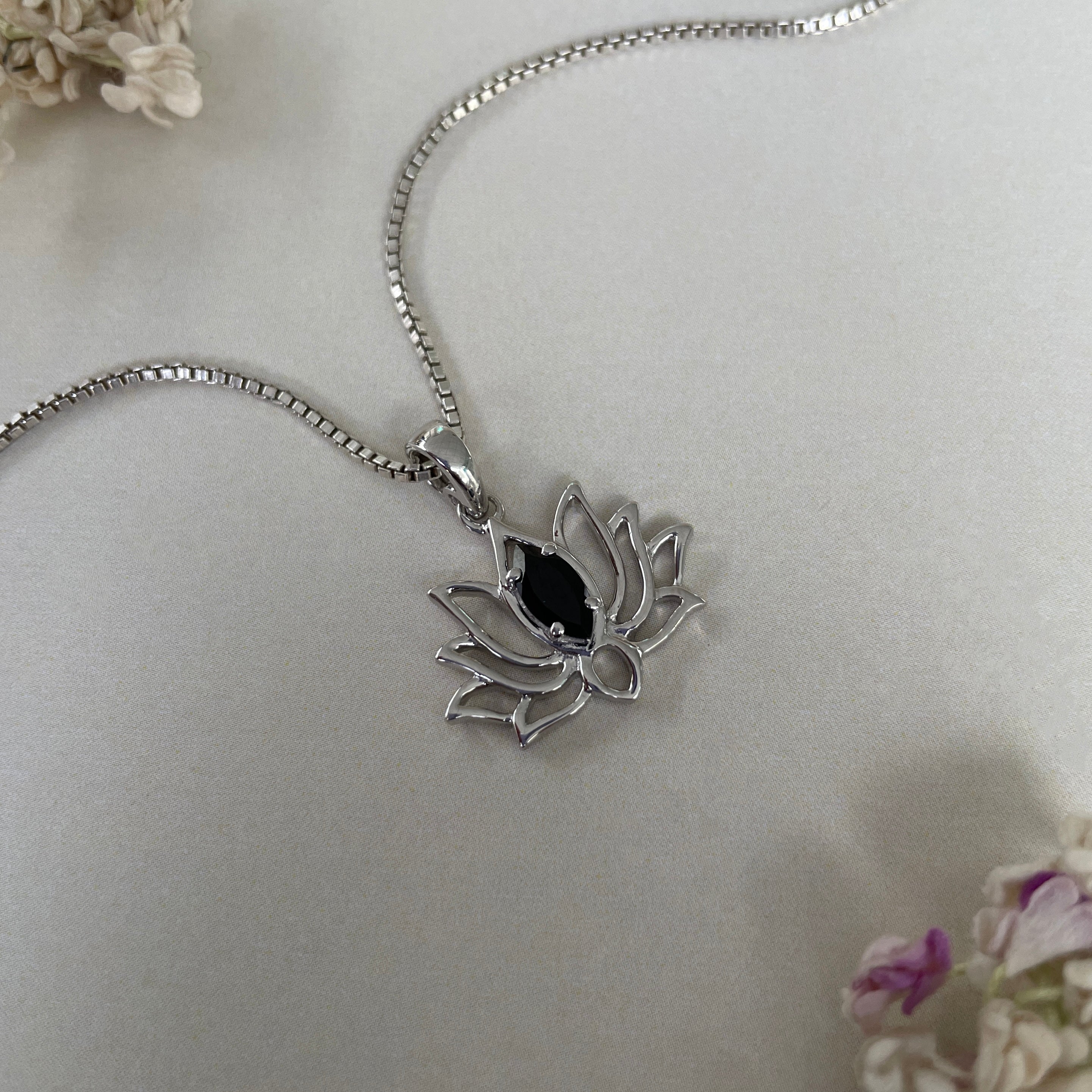 Black Tourmaline Lotus Pendant-(BLS-SN-166.)