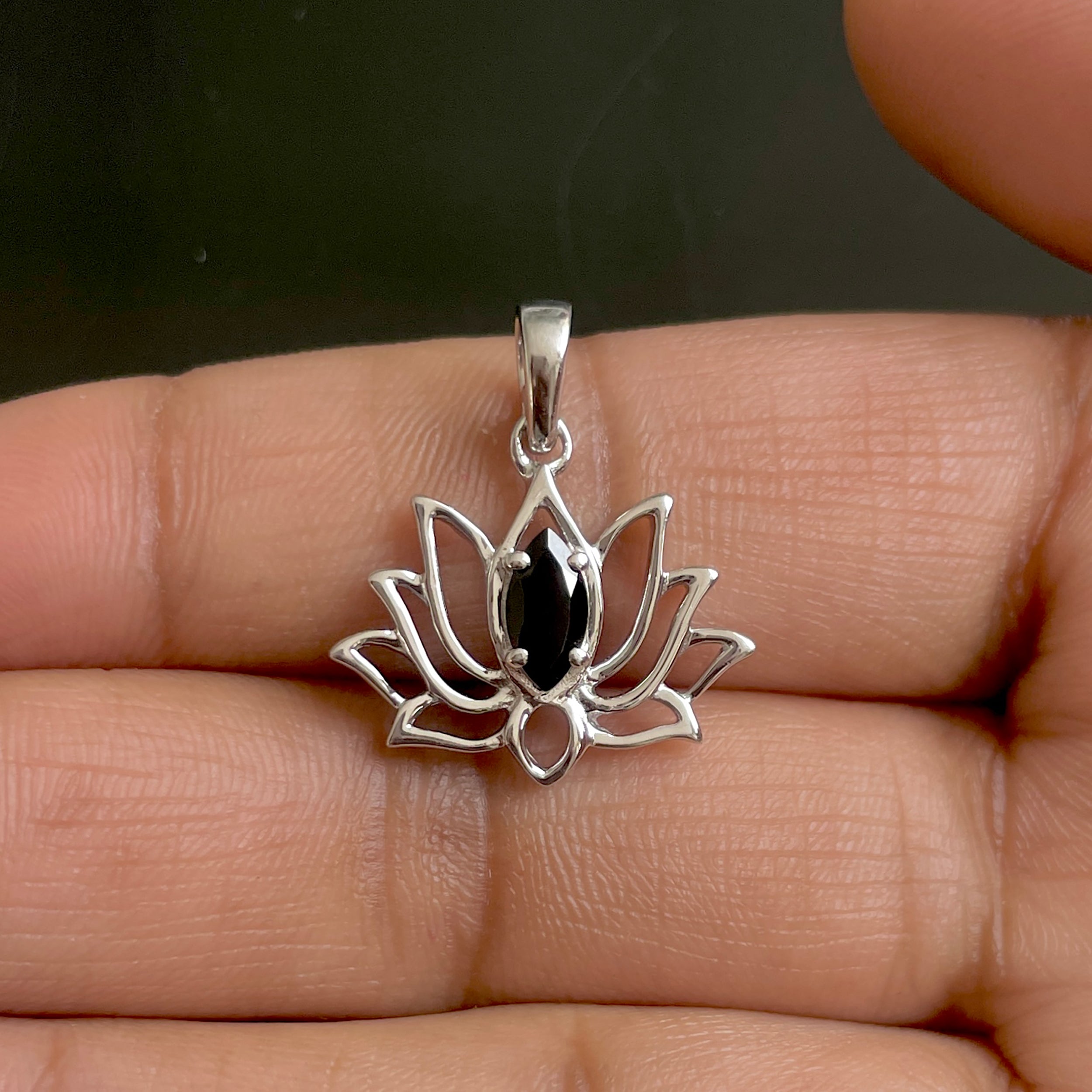 Black Tourmaline Lotus Pendant-(BLS-SN-166.)