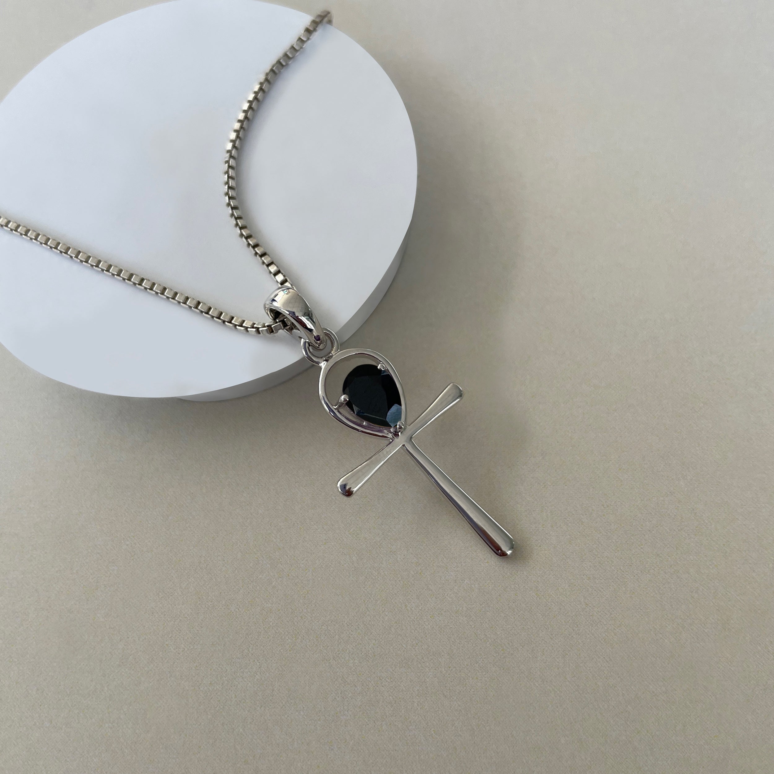 Black Tourmaline Ankh Pendant-(BLS-SN-168.)