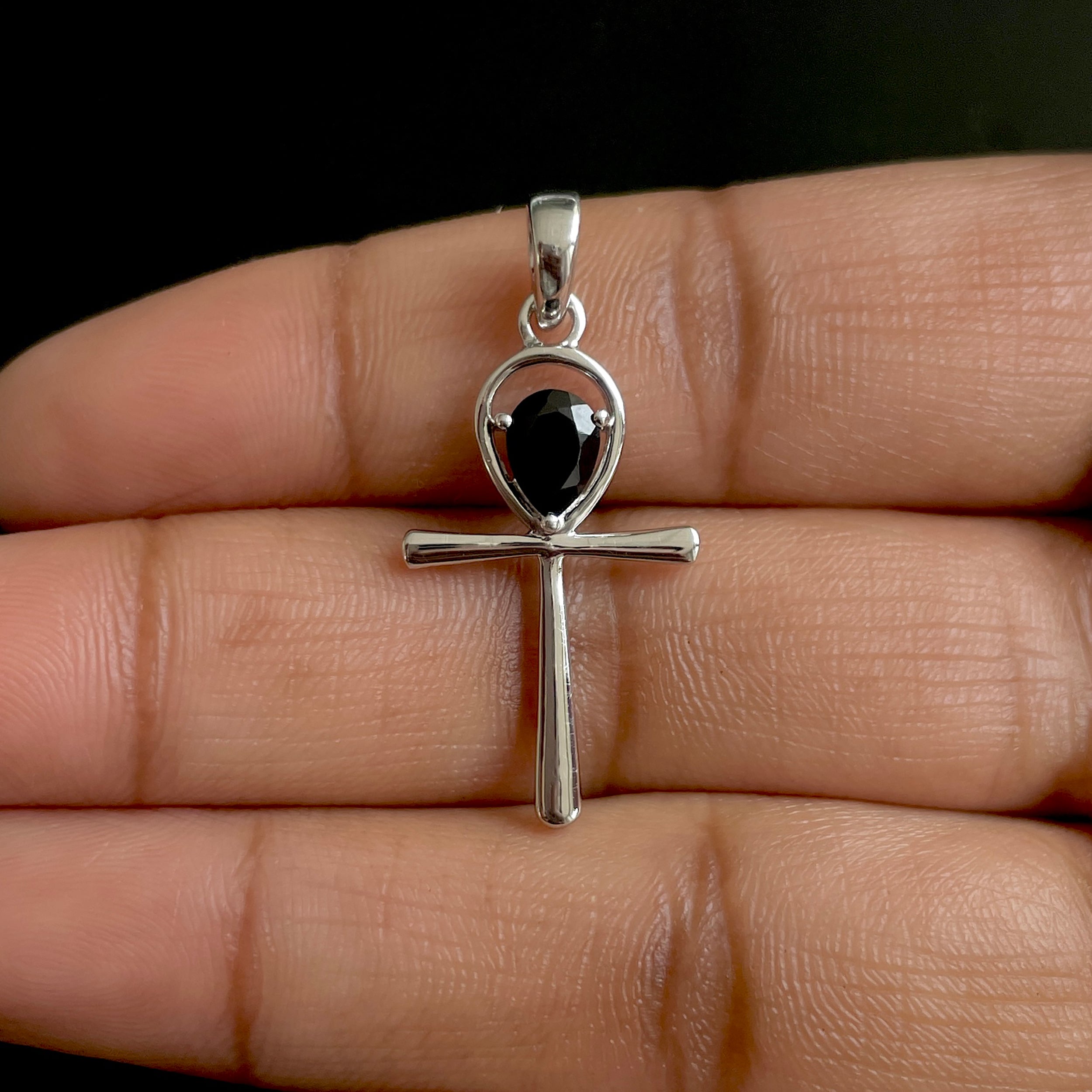 Black Tourmaline Ankh Pendant-(BLS-SN-168.)