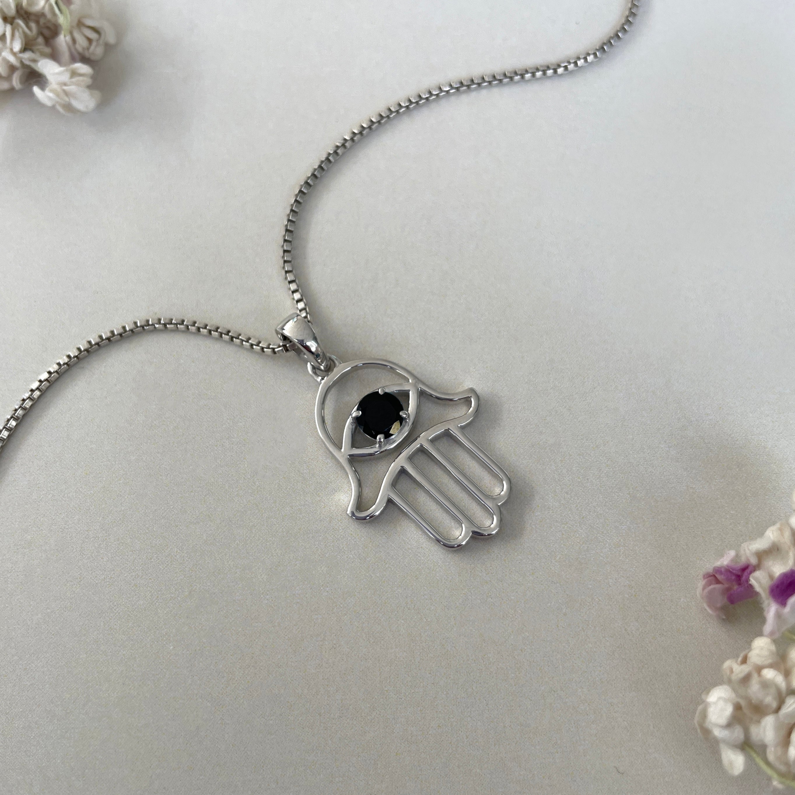 Black Tourmaline Hamsa Hand Pendant-(BLS-SN-172P.)
