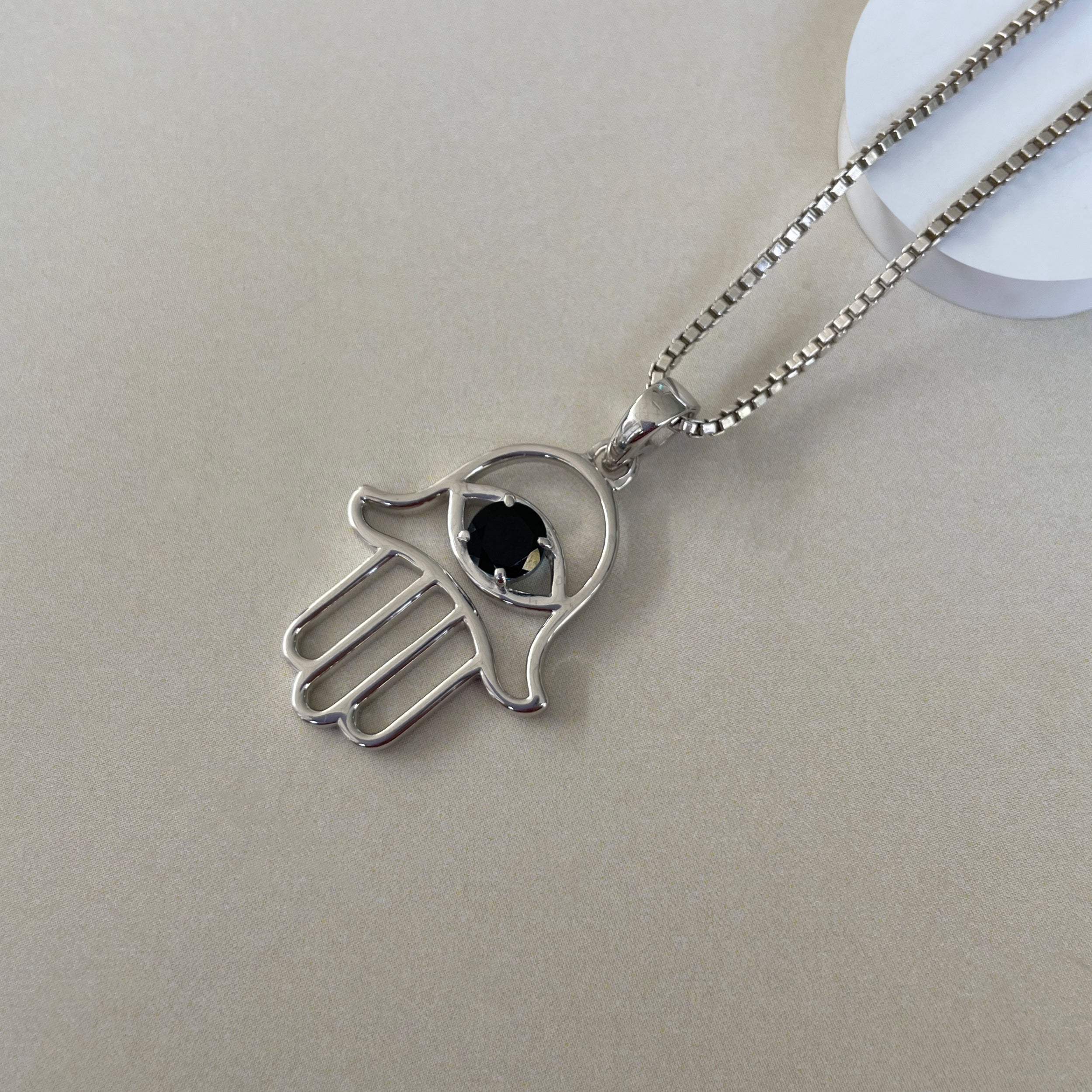 Black Tourmaline Hamsa Hand Pendant-(BLS-SN-172P.)