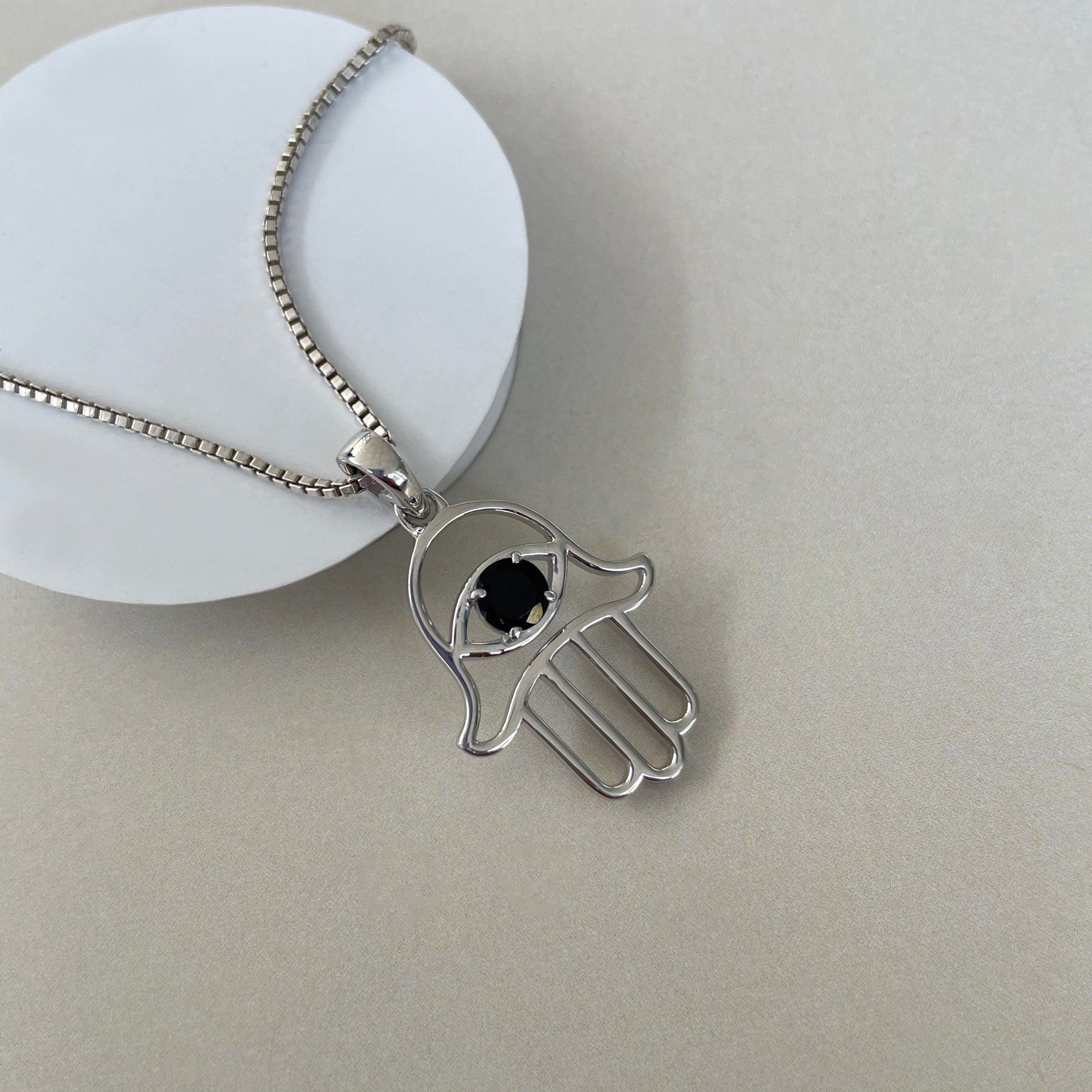 Black Tourmaline Hamsa Hand Pendant-(BLS-SN-172P.)