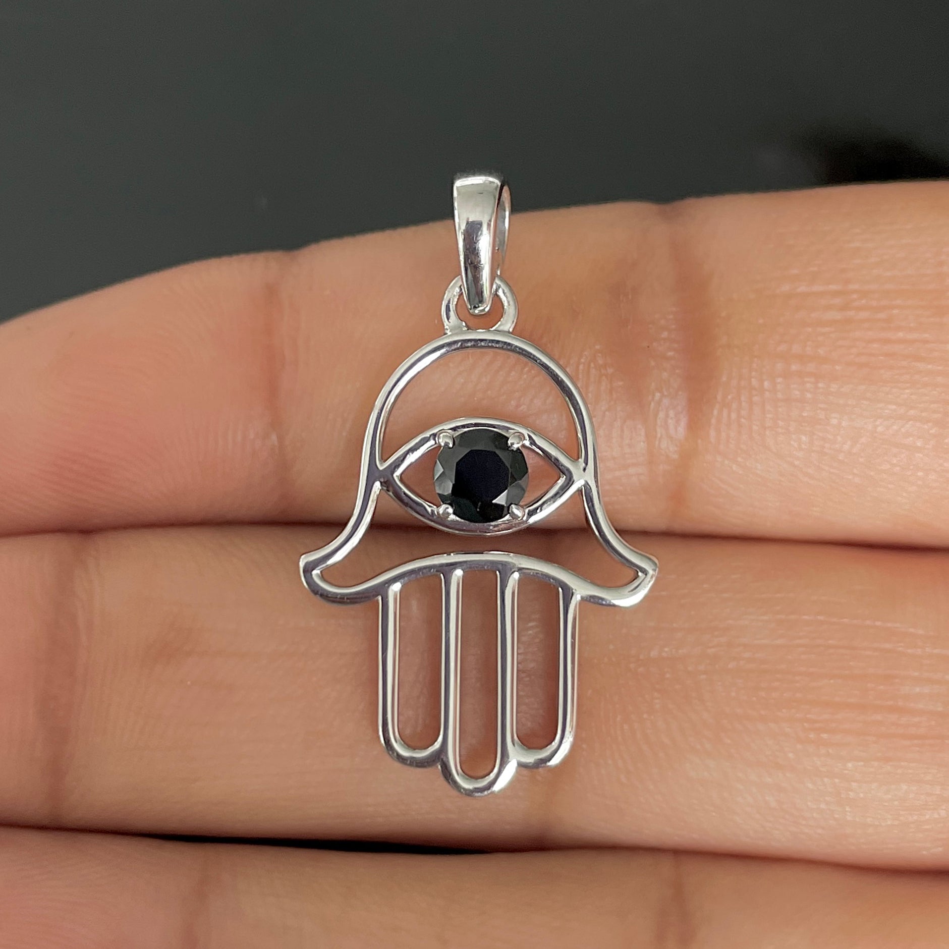 Black Tourmaline Hamsa Hand Pendant-(BLS-SN-172P.)