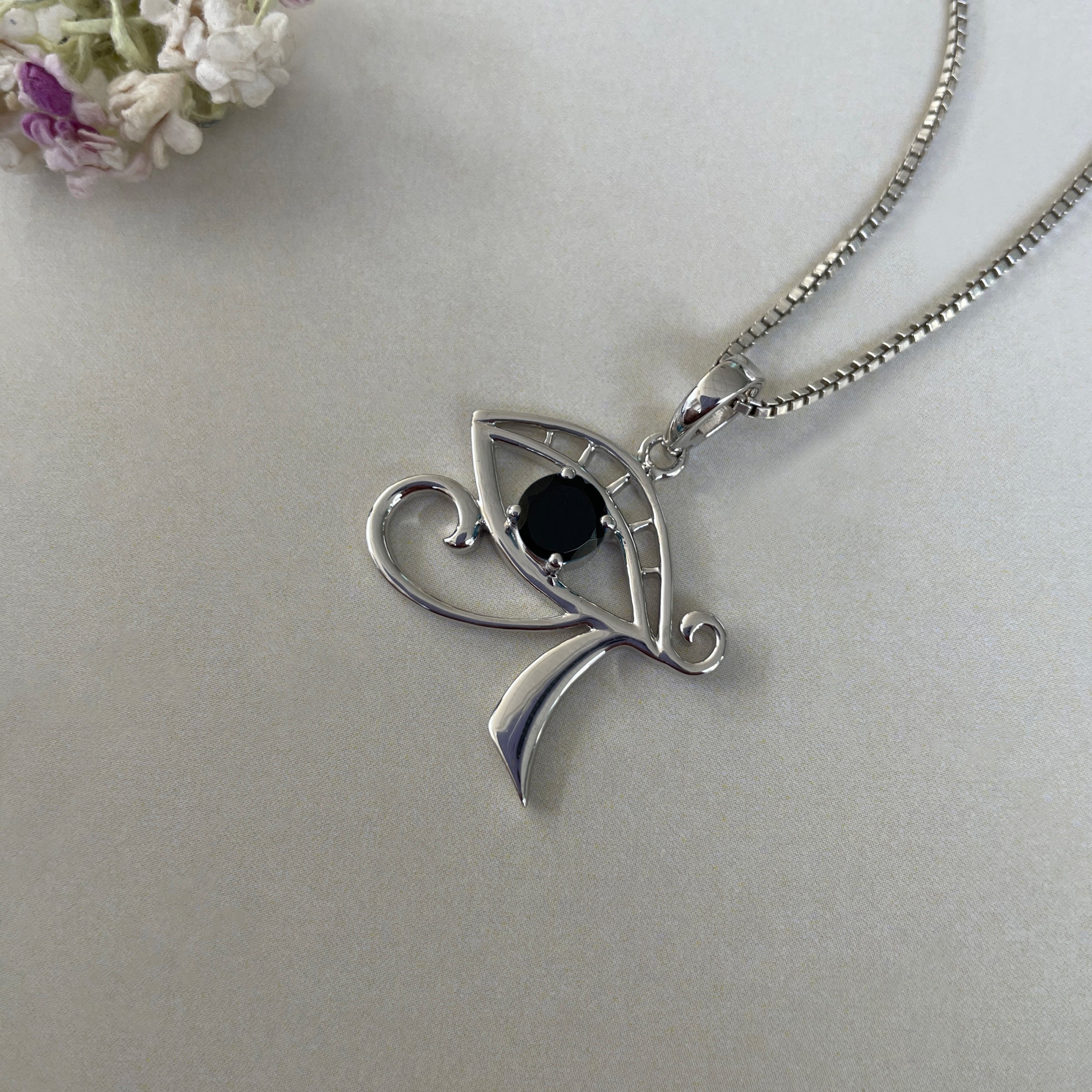 Black Tourmaline Eye Of Horus Pendant-(BLS-SN-173P.)
