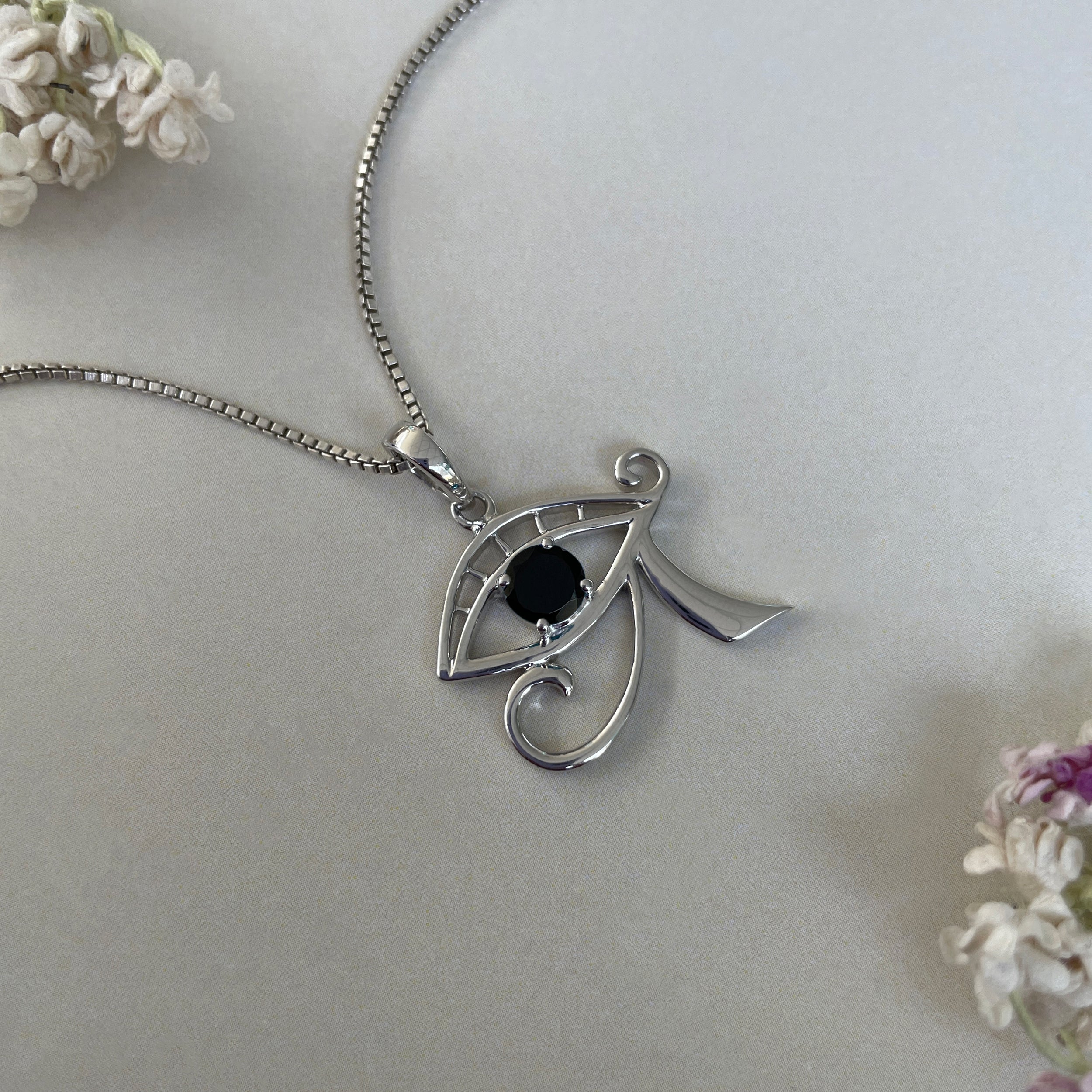 Black Tourmaline Eye Of Horus Pendant-(BLS-SN-173P.)