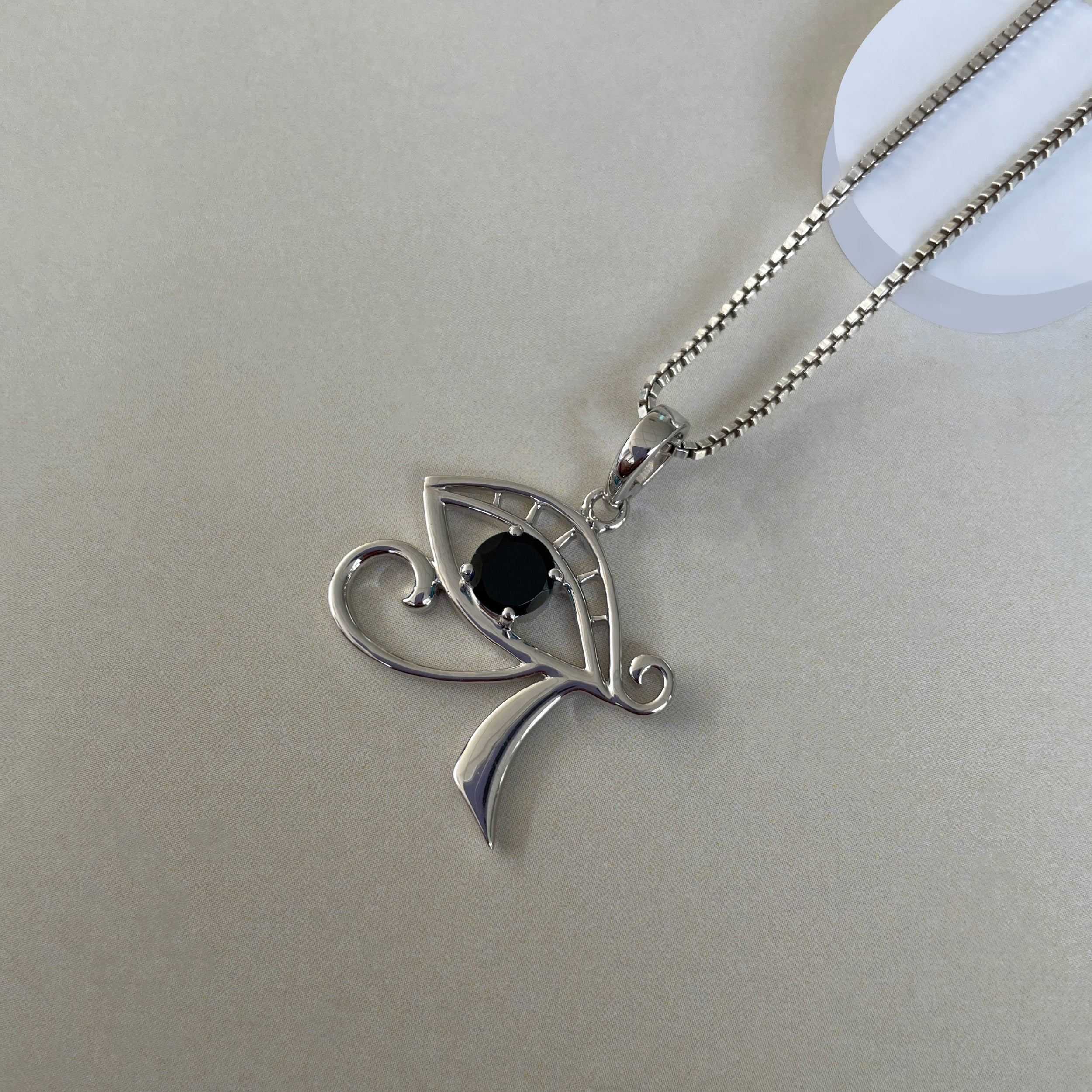 Black Tourmaline Eye Of Horus Pendant-(BLS-SN-173P.)