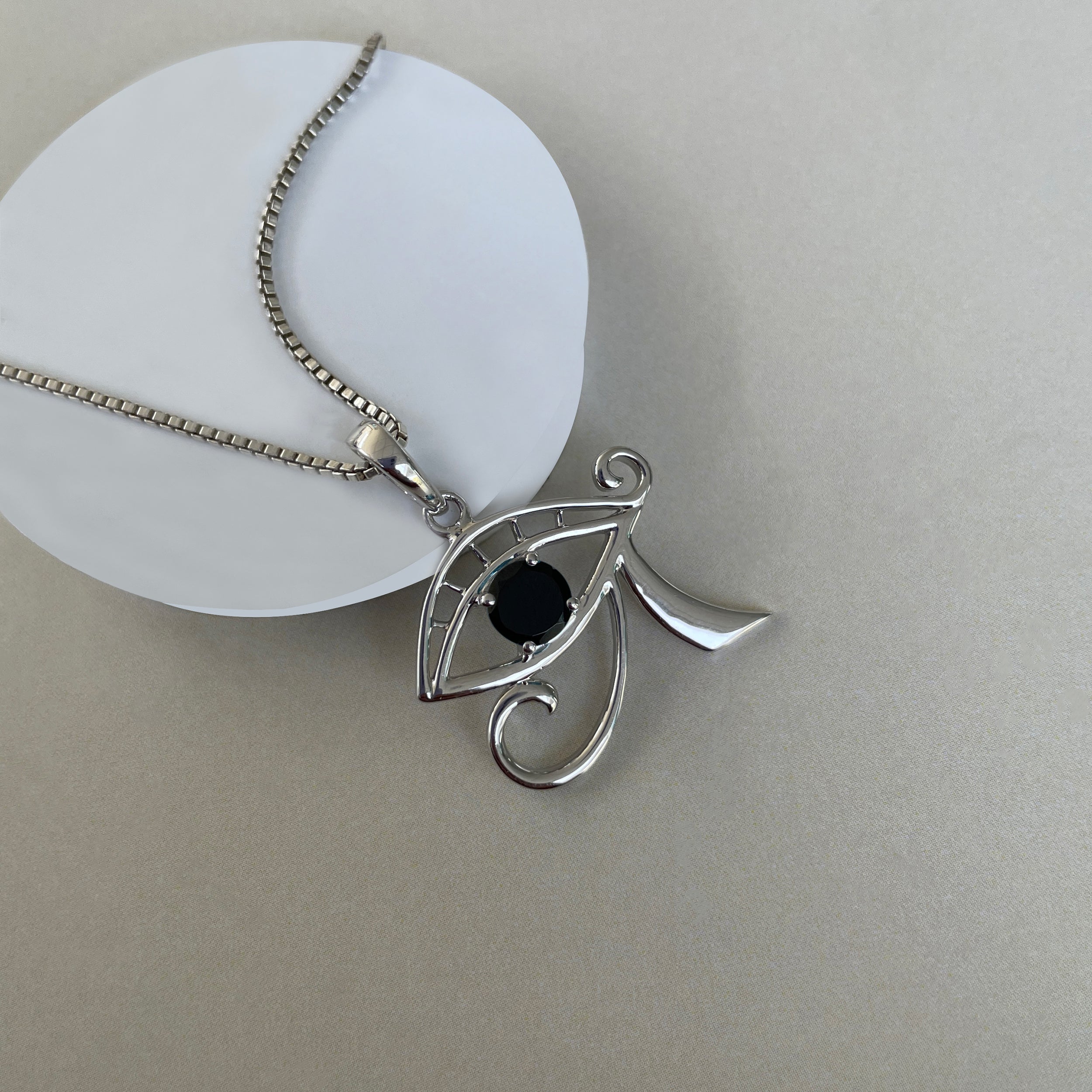 Black Tourmaline Eye Of Horus Pendant-(BLS-SN-173P.)