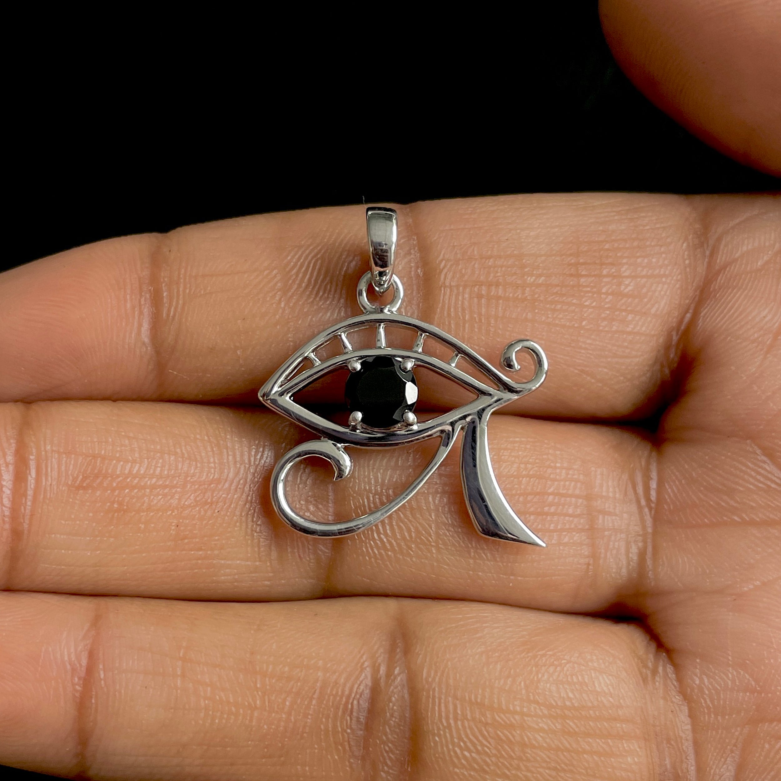 Black Tourmaline Eye Of Horus Pendant-(BLS-SN-173P.)
