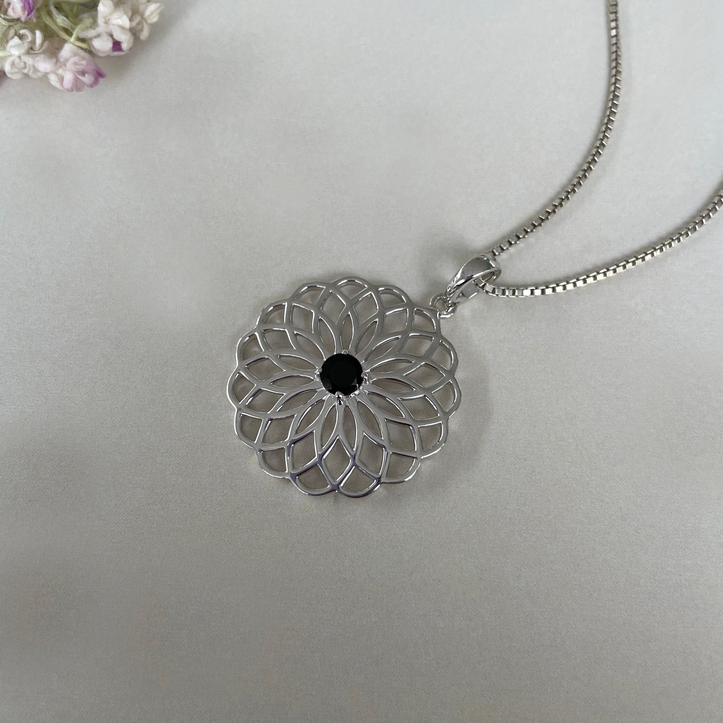 Black Tourmaline Flower Of Life Pendant-(BLS-SN-177P.)