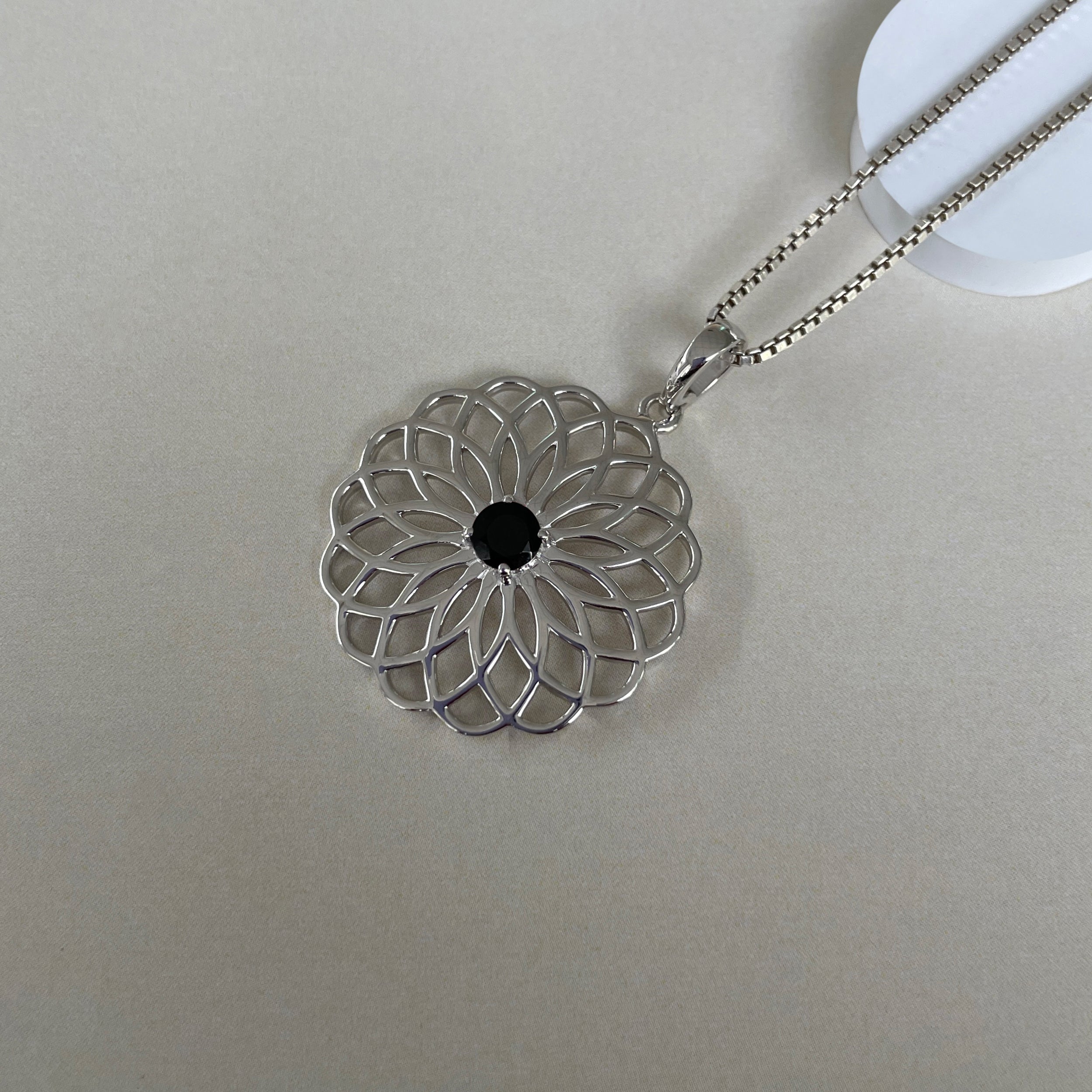 Black Tourmaline Flower Of Life Pendant-(BLS-SN-177P.)