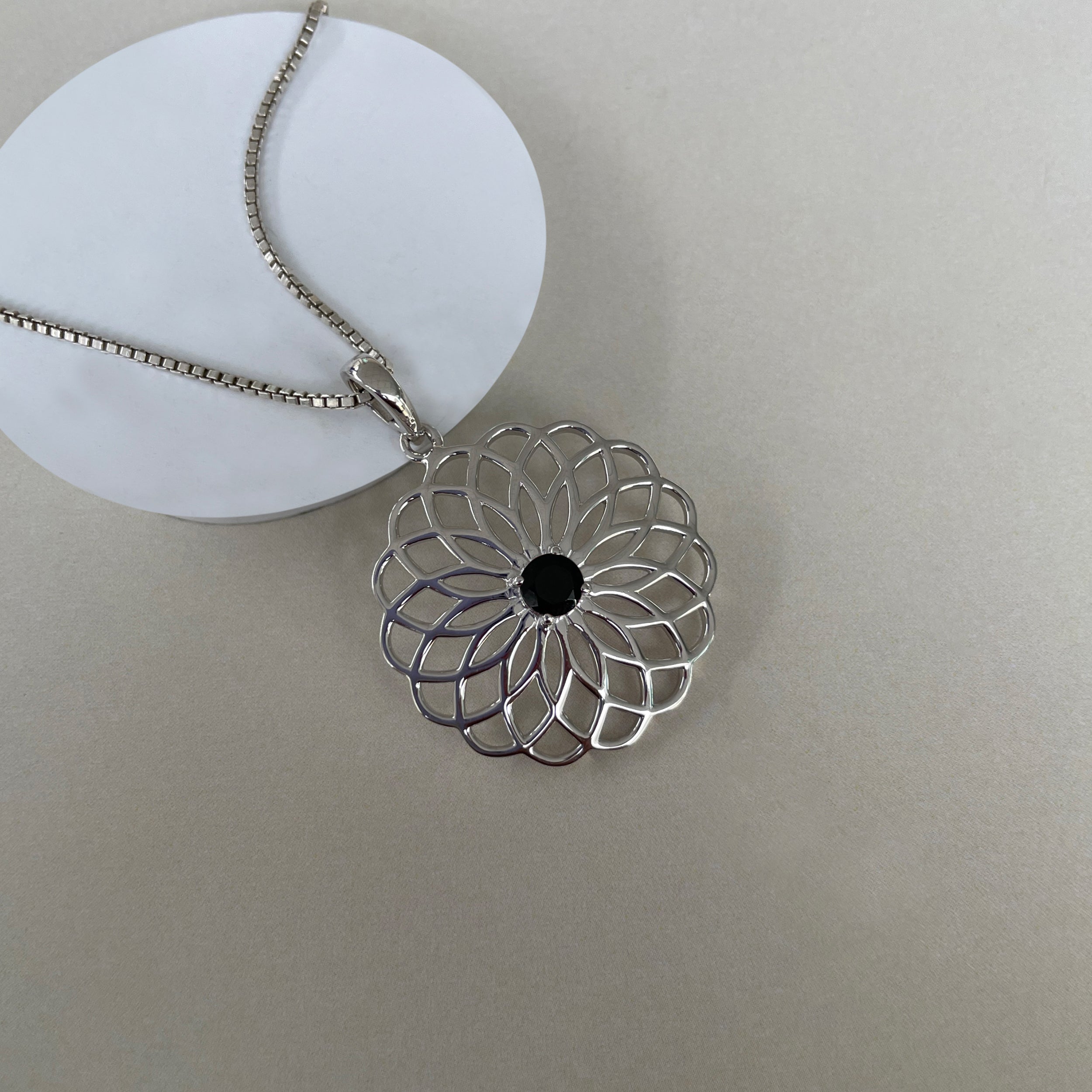 Black Tourmaline Flower Of Life Pendant-(BLS-SN-177P.)