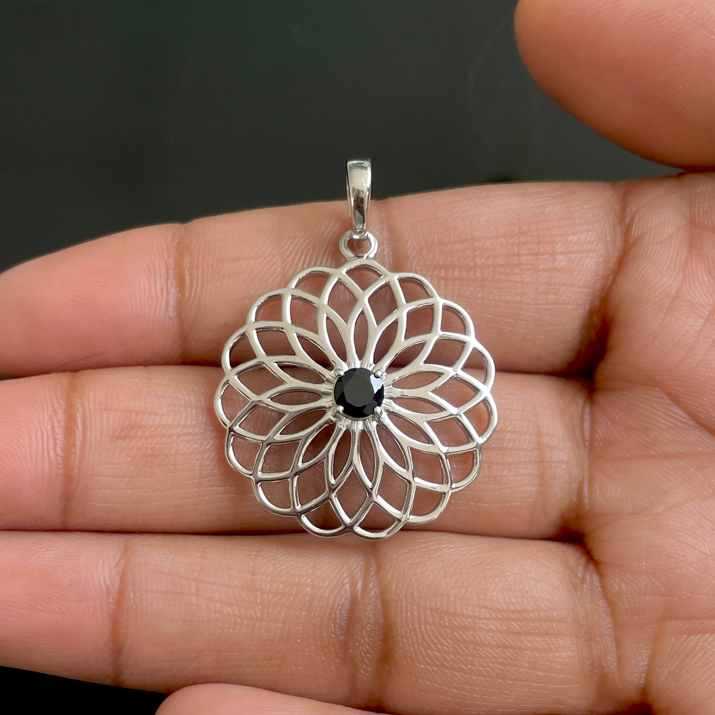 Black Tourmaline Flower Of Life Pendant-(BLS-SN-177P.)