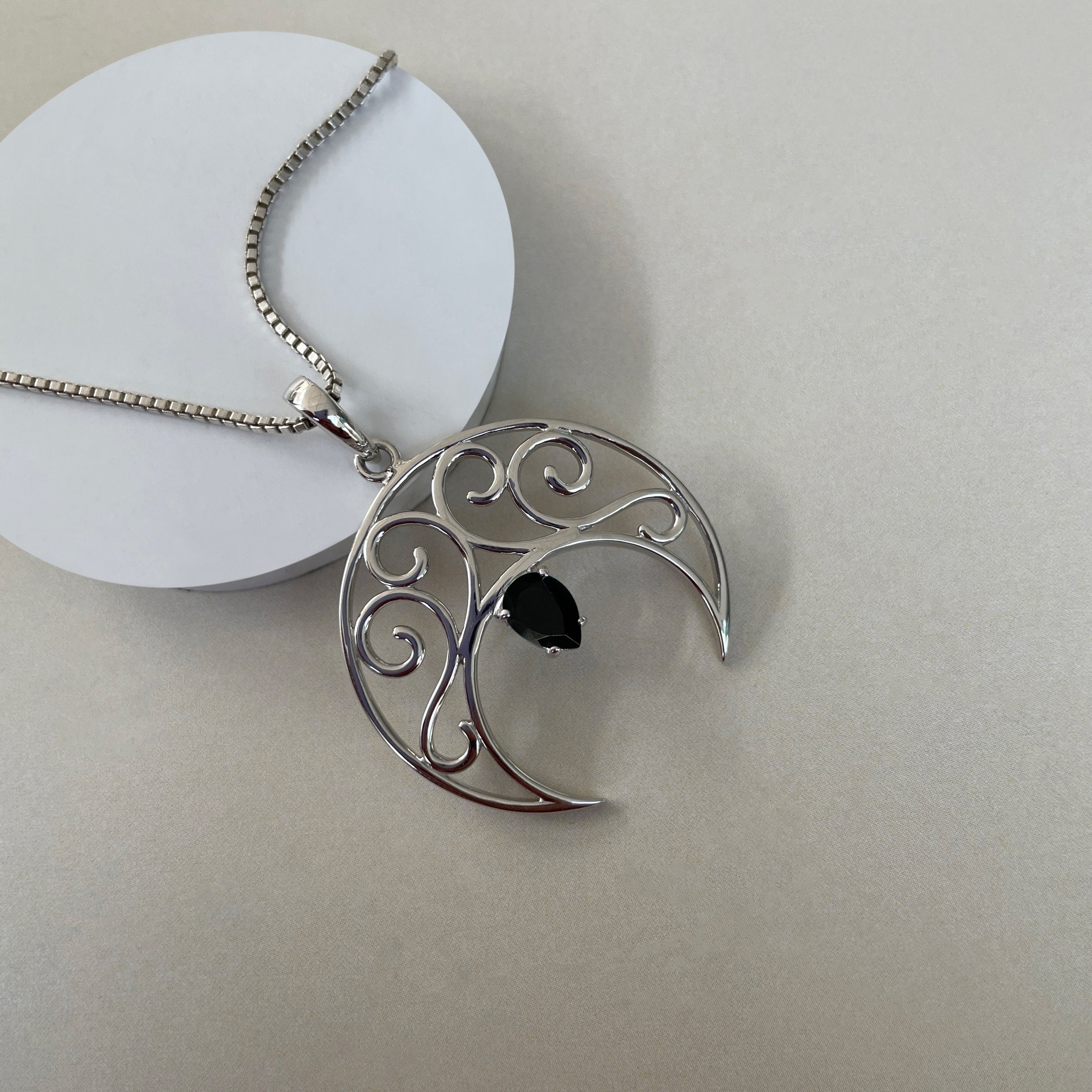 Black Tourmaline Crescent Moon Pendant-(BLS-SN-181.)