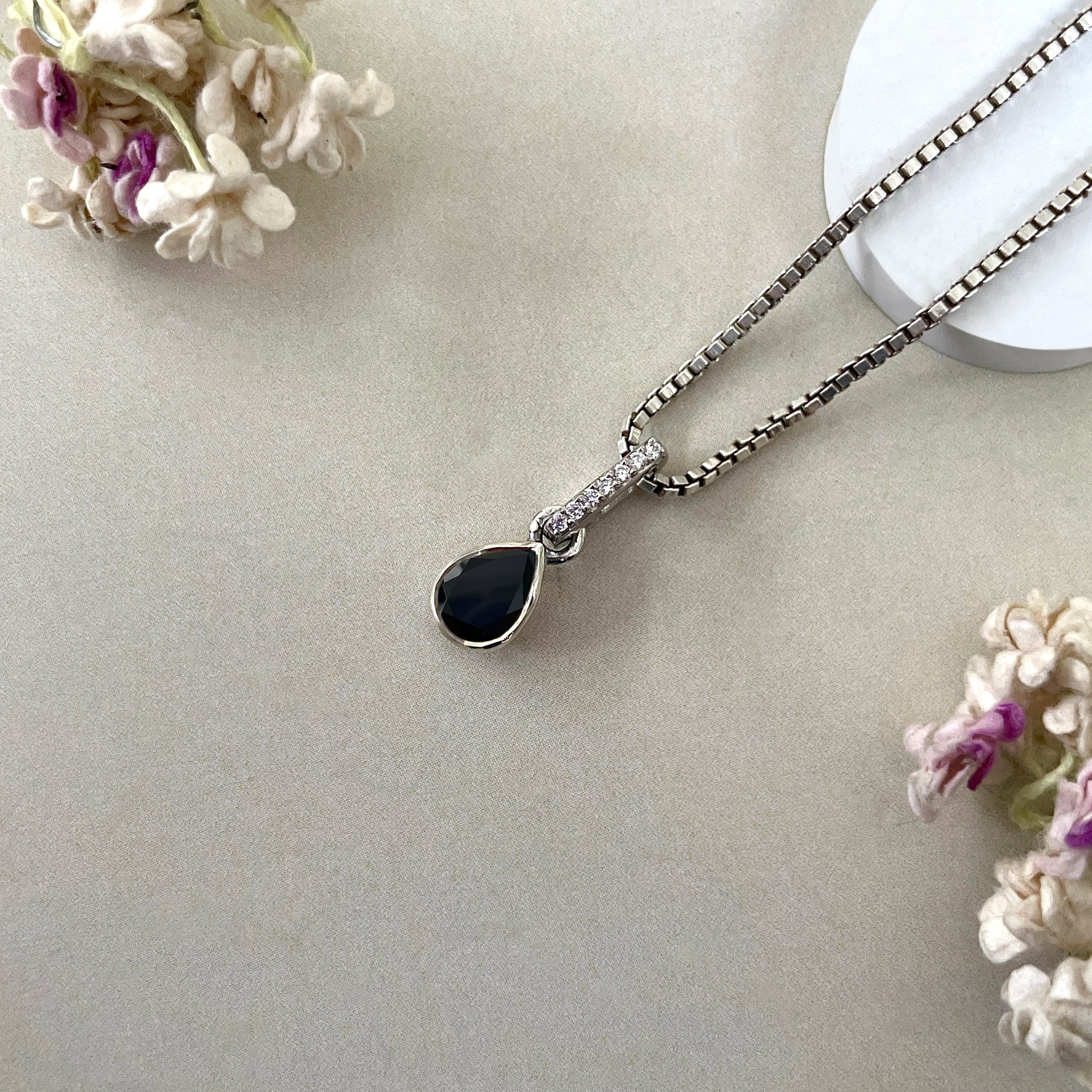 Black Tourmaline & White Topaz Pendant-(BLS-SP-779.)