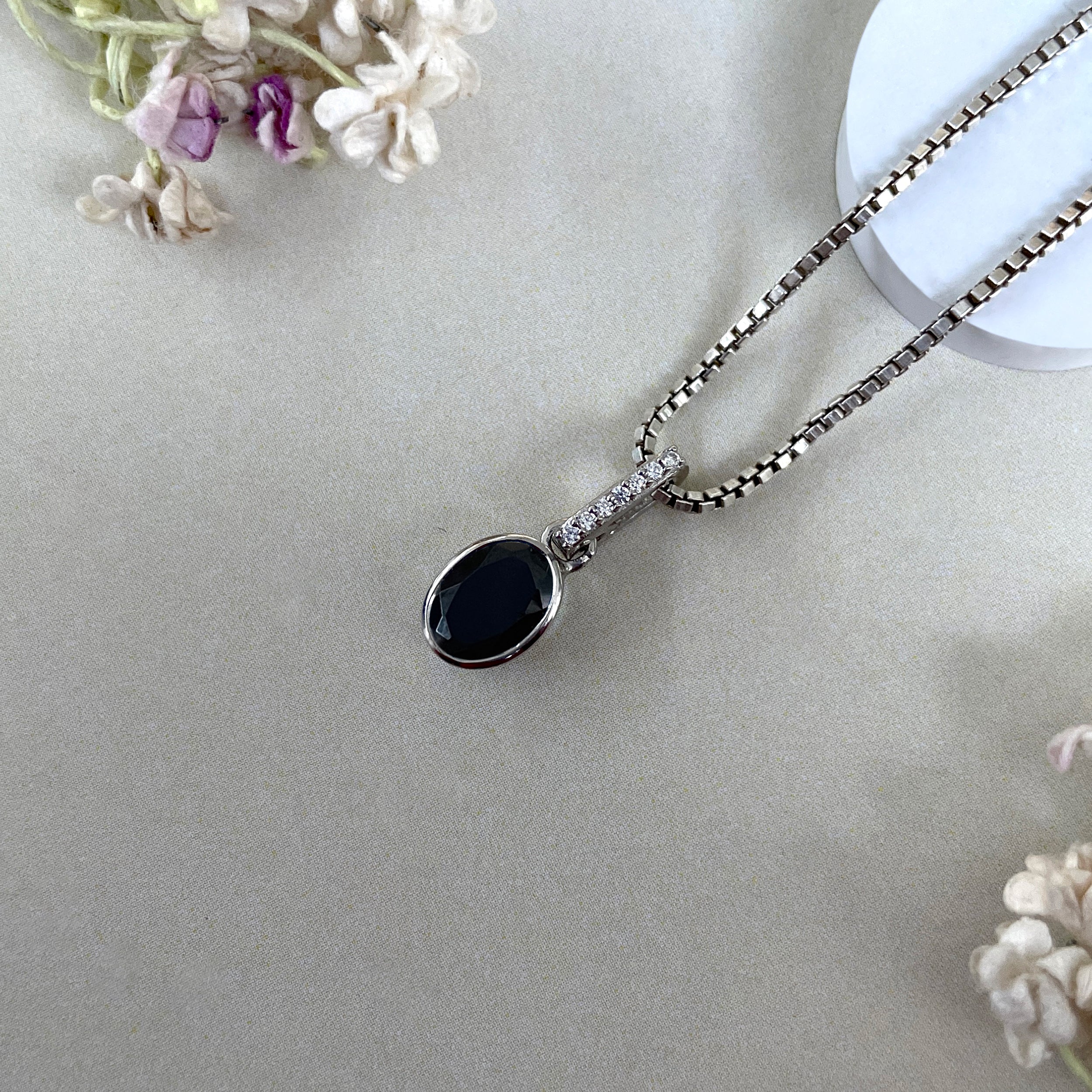 Black Tourmaline & White Topaz Pendant-(BLS-SP-792.)