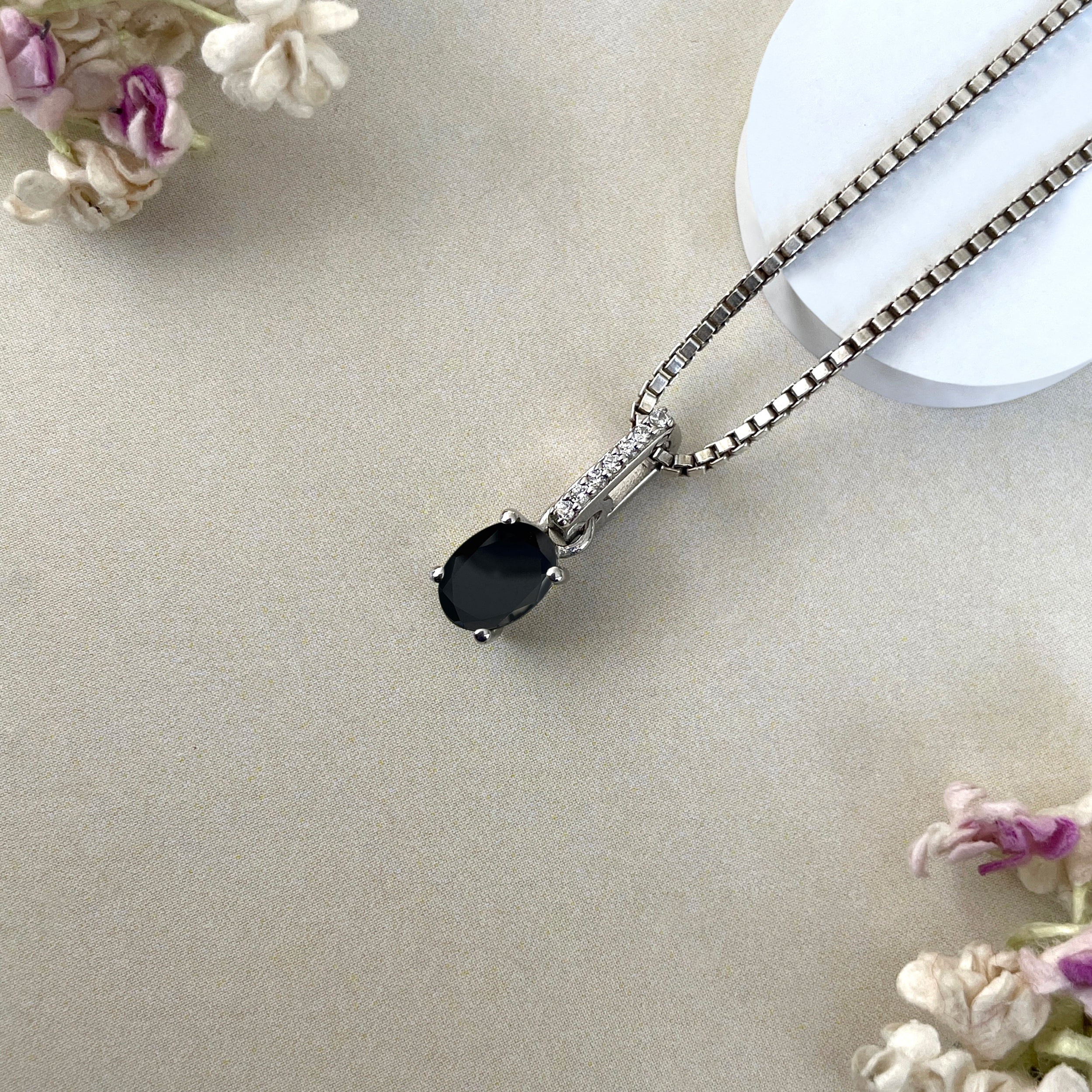 Black Tourmaline & White Topaz Pendant-(BLS-SP-915.)