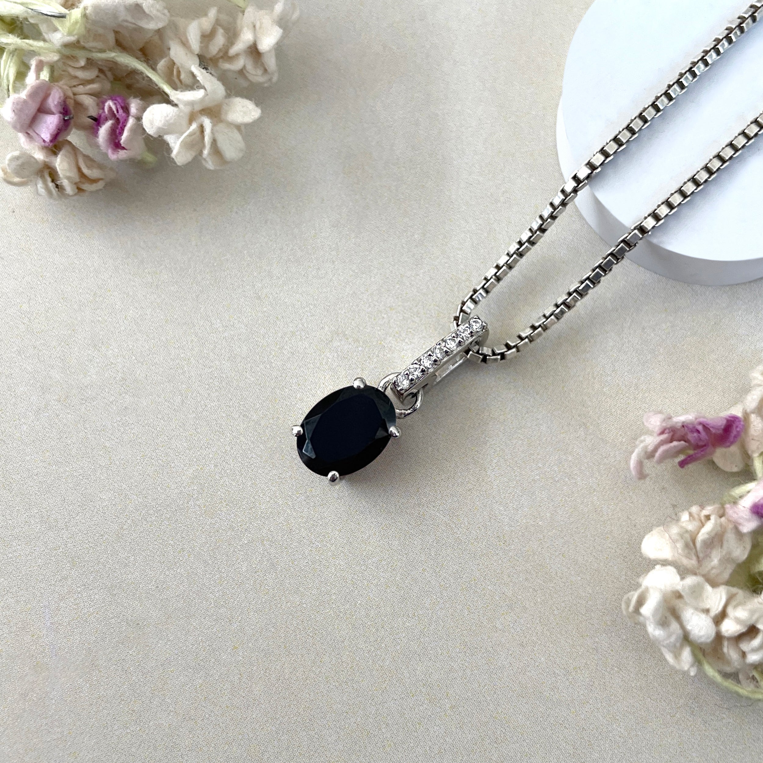 Black Tourmaline & White Topaz Pendant-(BLS-SP-920.)