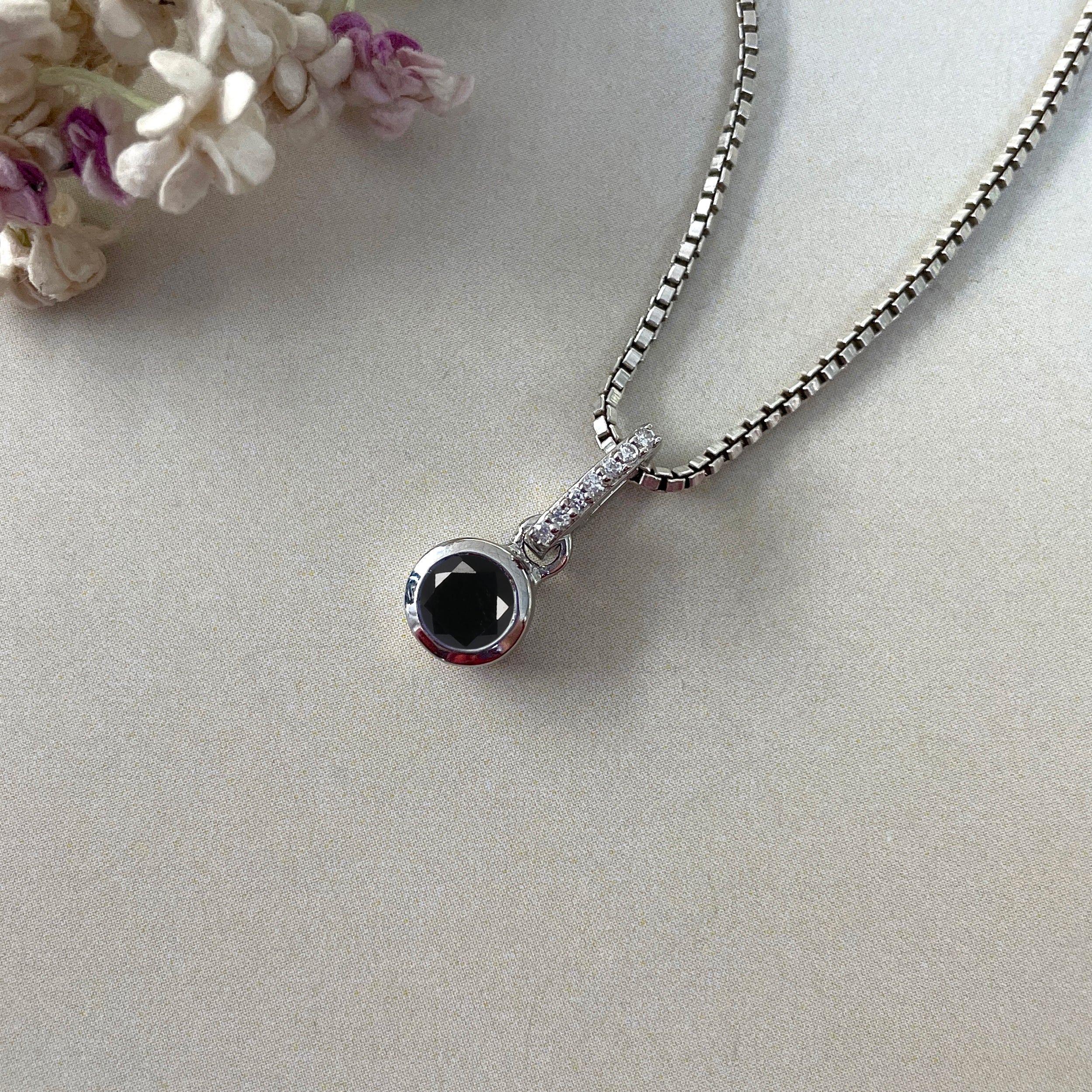 Black Tourmaline & White Topaz Pendant-(BLS-SP-957.)