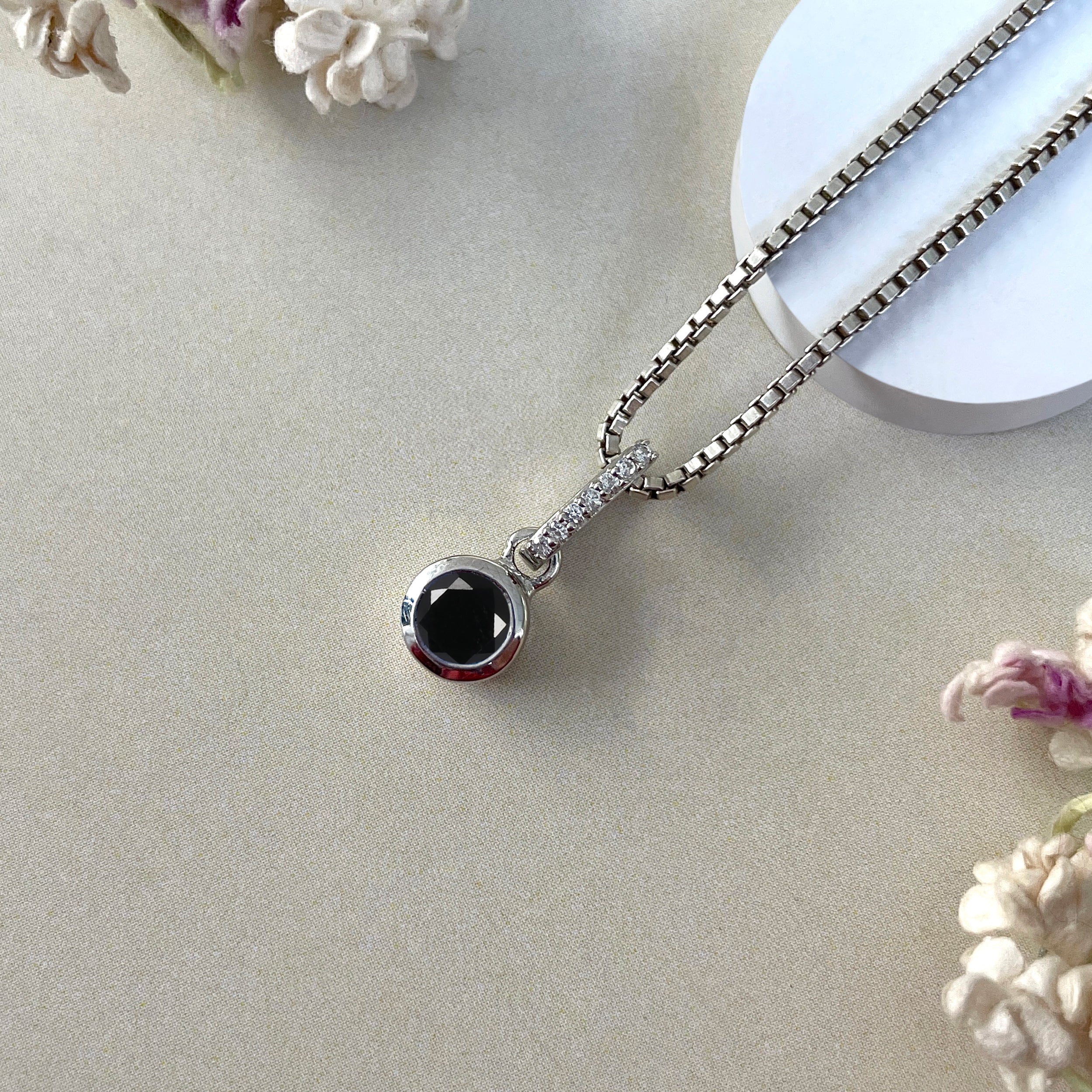 Black Tourmaline & White Topaz Pendant-(BLS-SP-957.)