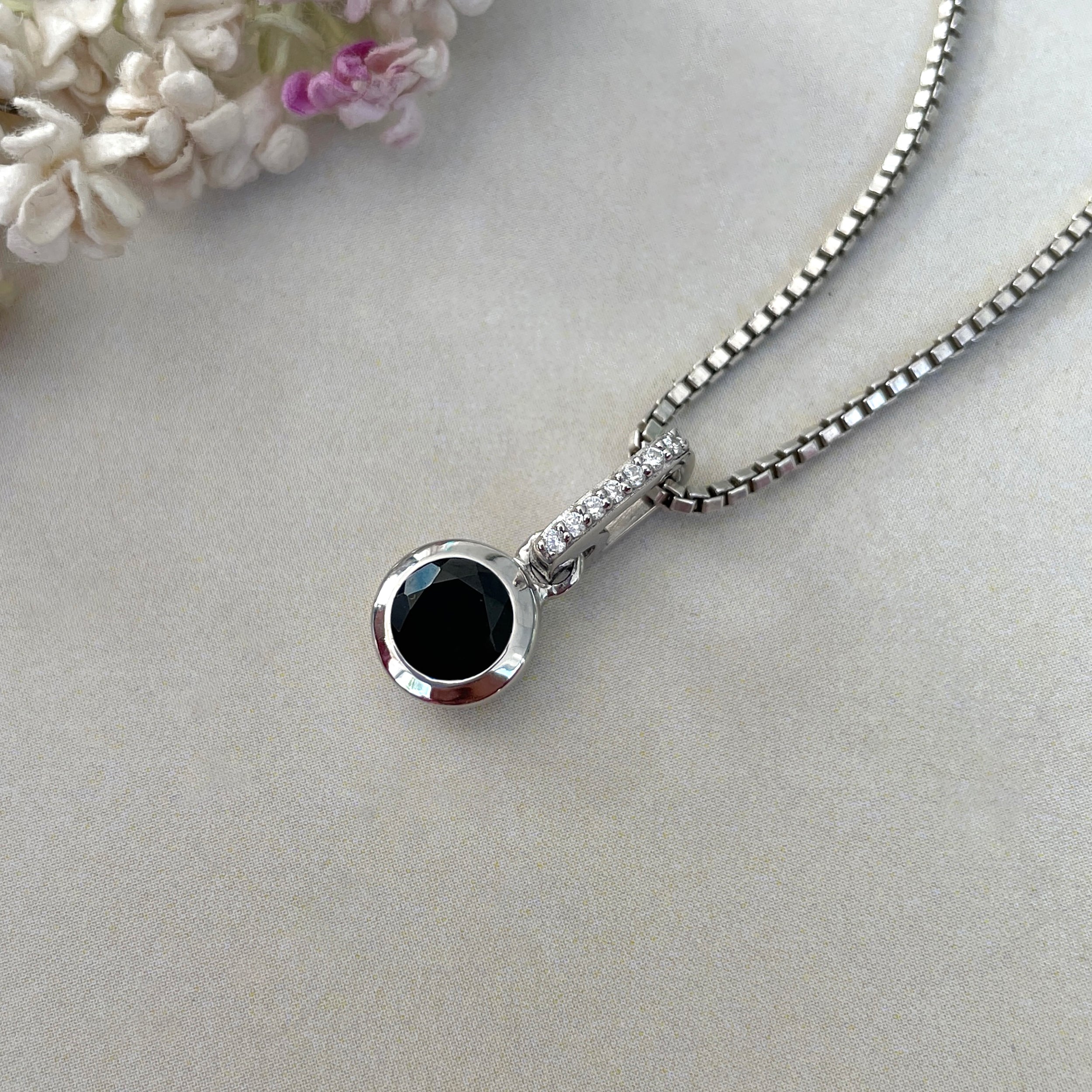 Black Tourmaline & White Topaz Pendant-(BLS-SP-958.)