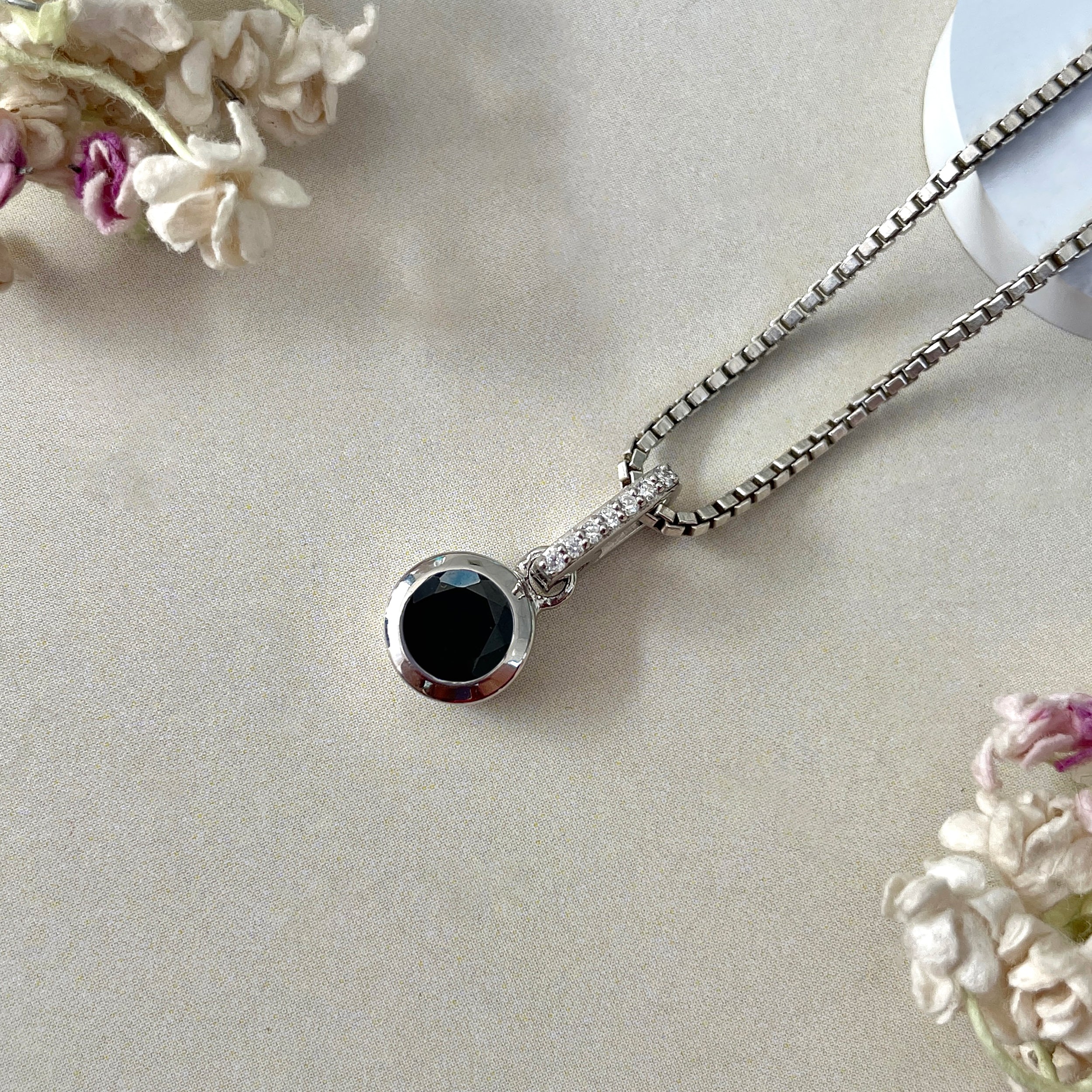 Black Tourmaline & White Topaz Pendant-(BLS-SP-958.)