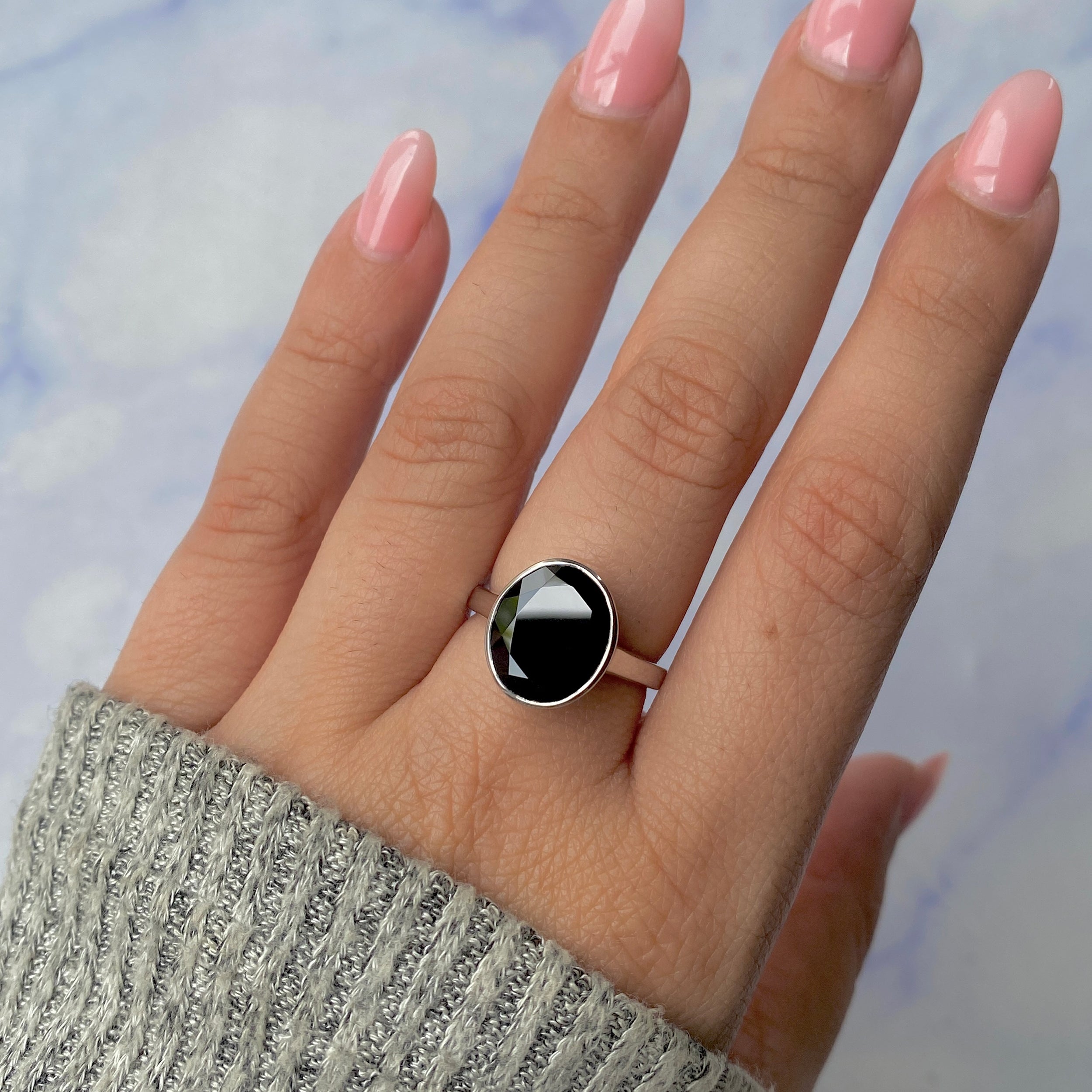 Black Tourmaline Ring-(BLS-SR-1806.)