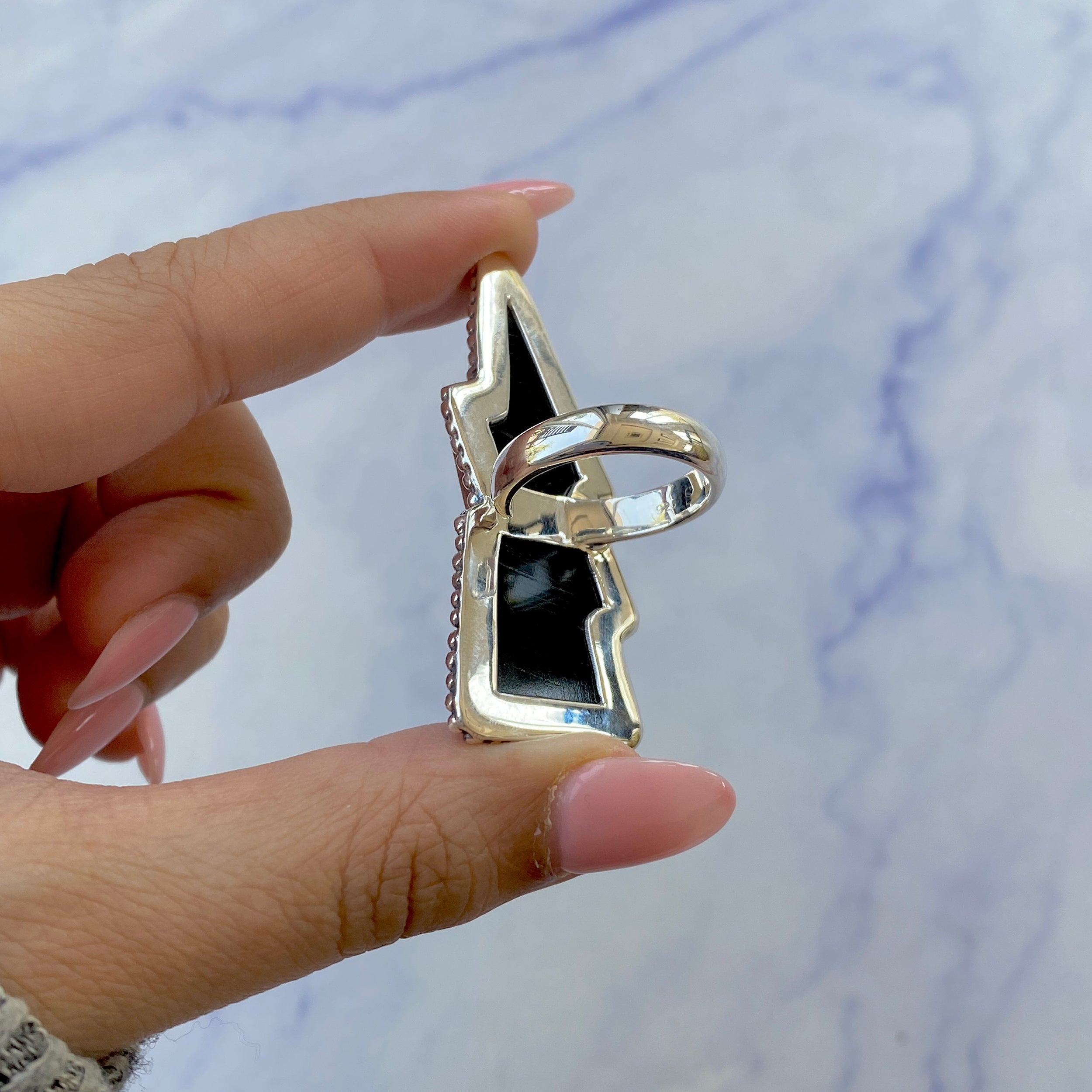 Thunderbolt Black Onyx Adjustable Ring-(BOX-R-44.)